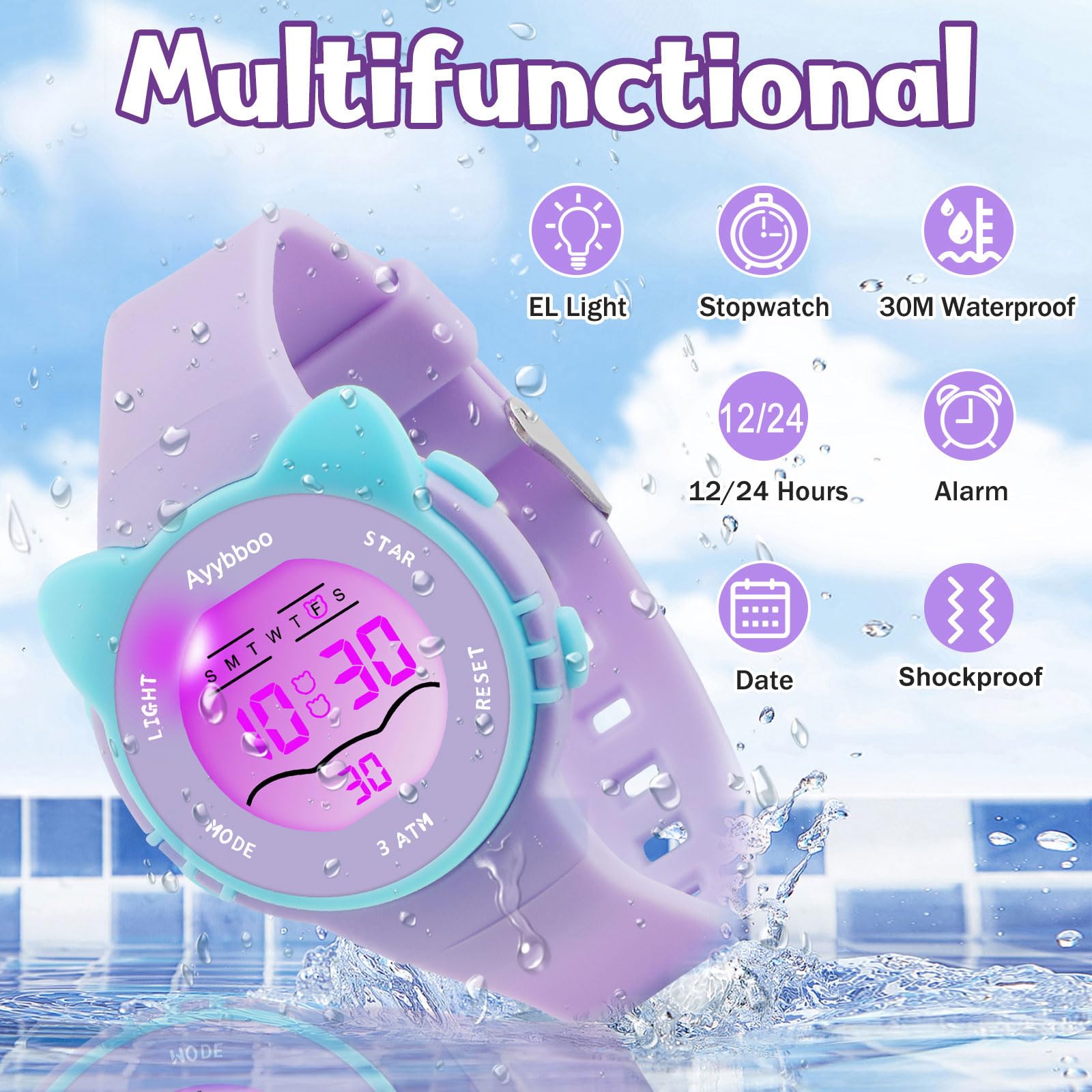 Ayybboo Kids Waterproof Watch 7 Color Light Alarm - View 2