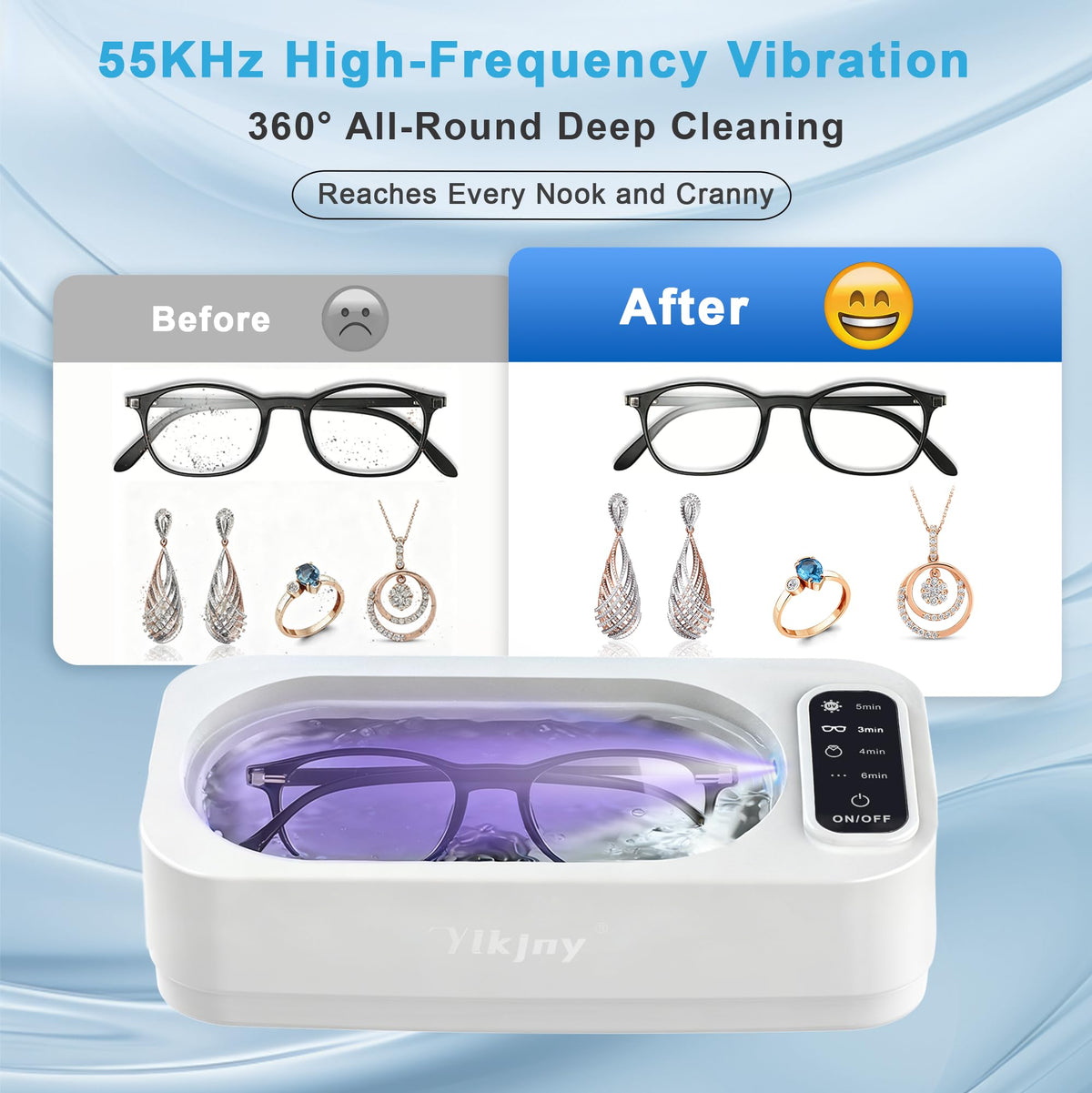 55KHz Ultrasonic Jewelry Cleaner for Jewelry Eyeglasses - ylkjny Official Imagery - 4