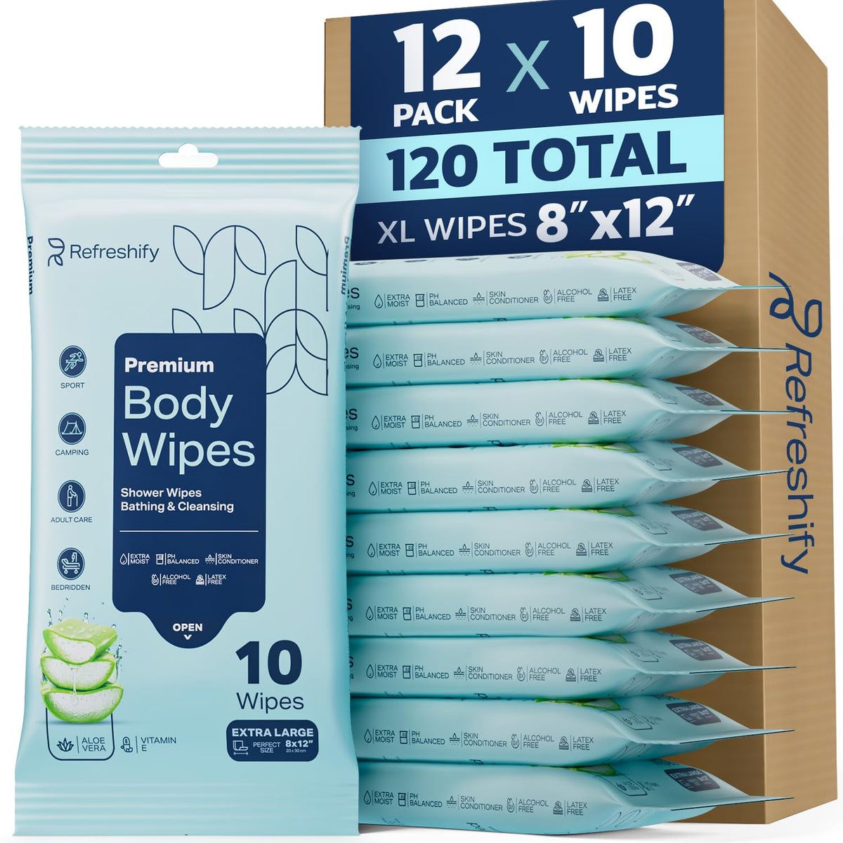120 XL Shower Wipes Body Wipes for Adults Bathing No Rinse - REFRESHIFY Official Imagery - 2