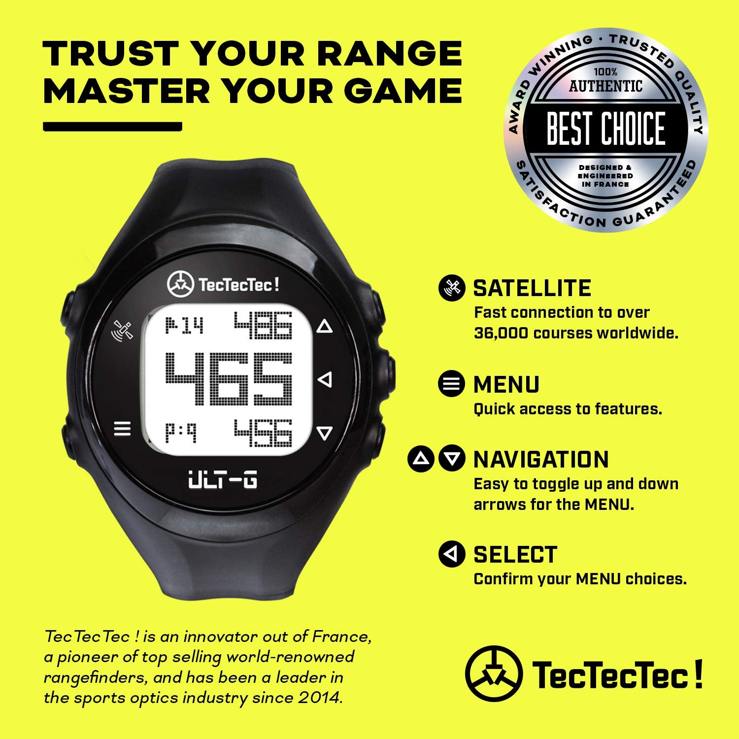 TecTecTec ULT-G Golf GPS Watch – Simple & Easy Distance Watch, No App - View 2