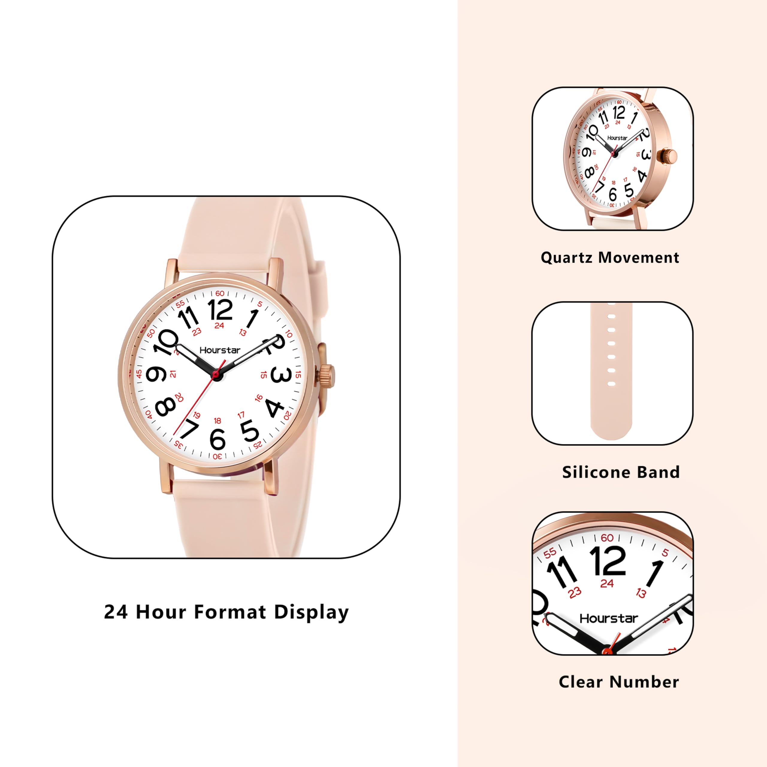 Hourstar Women's Analog Nurse Watch | Second Hand | Easy Read | Silico - View 3