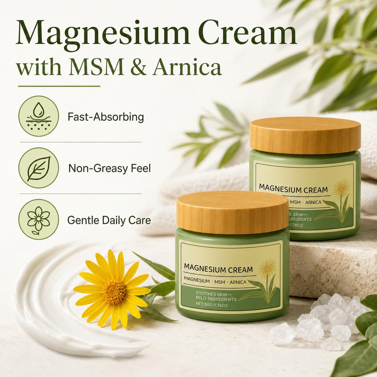 Total Relief Magnesium Cream with MSM & Arnica, 2 Pack, for Legs & Feet
