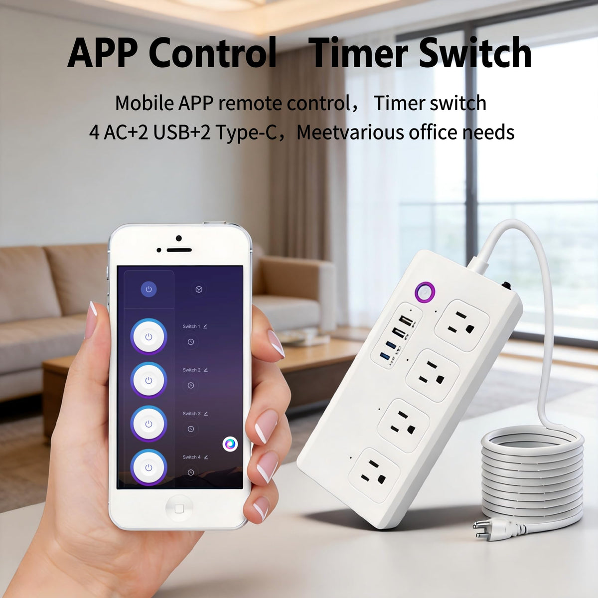 Smart WiFi Power Strip Surge Protector Extension Cord w 4 - Jinvocloud Official Imagery - 4
