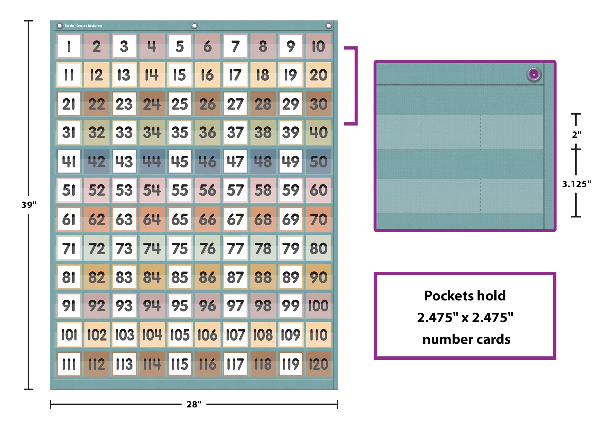 Calming Colors 1–120 Pocket Chart for Classrooms