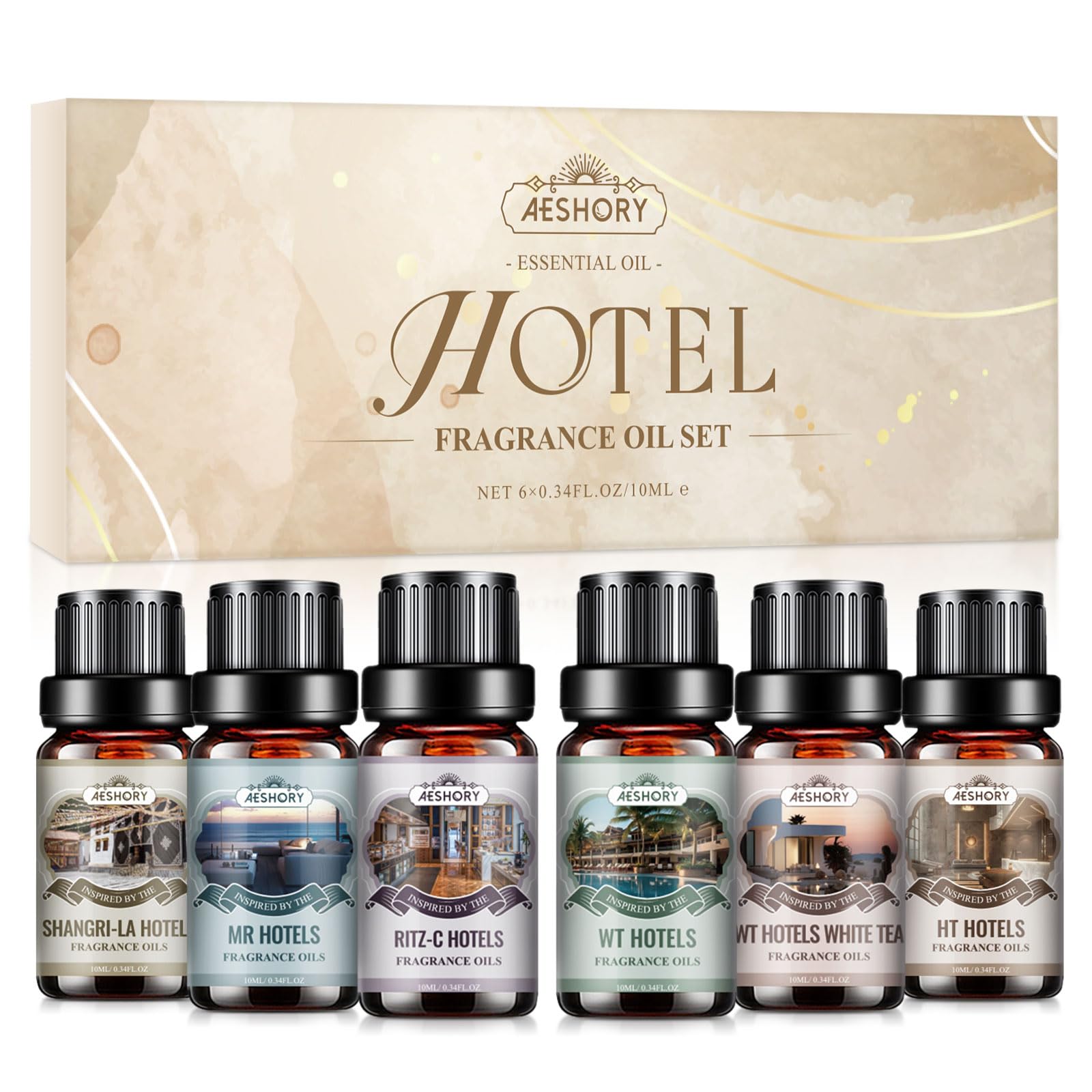 Hotel Diffuser Oils Gift Set - 6x10ML Luxury Fragrance Oil - Product Imagery