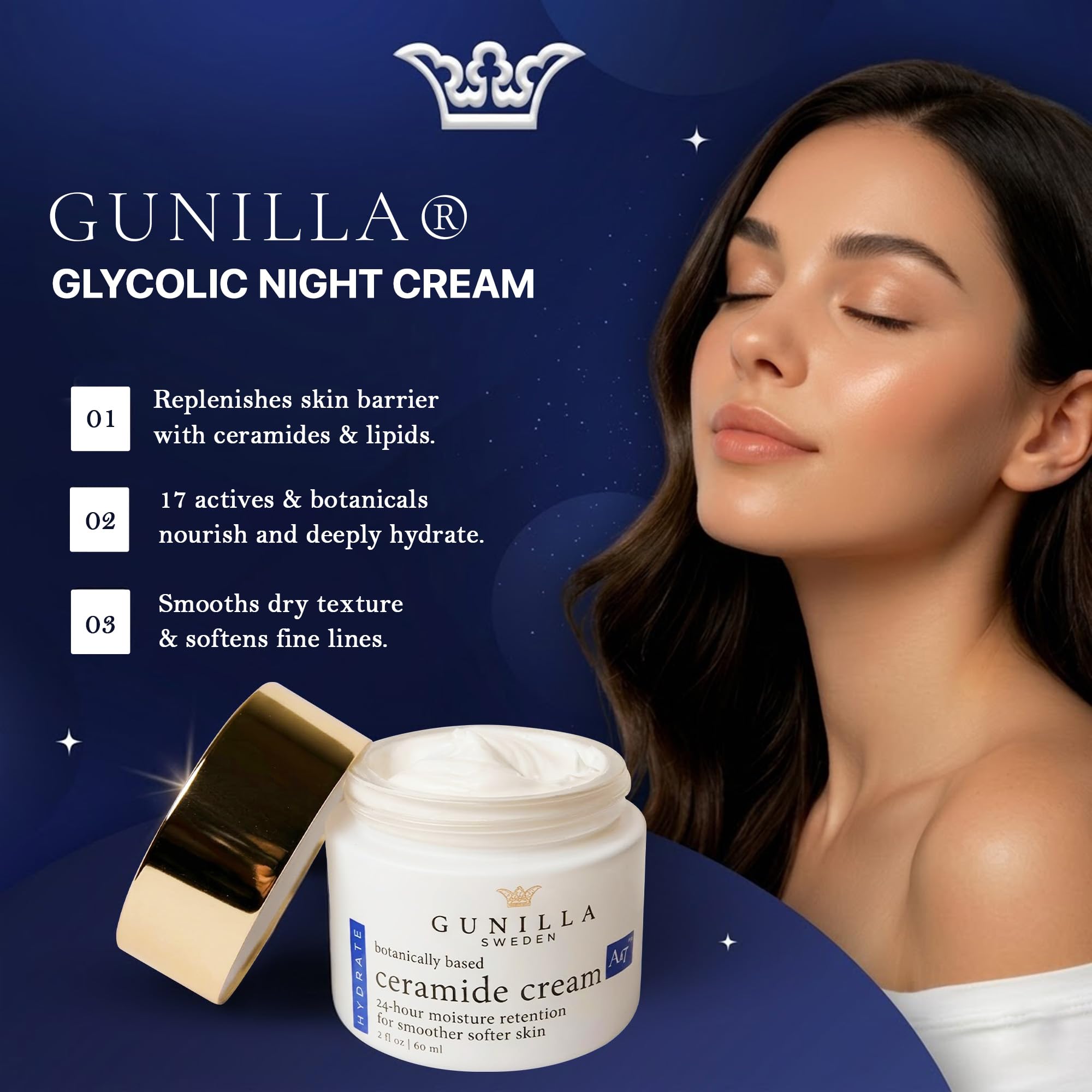 GUNILLA Ceramide Cream A17 – Spa-Grade Moisturizer with 17 Plant-Based Actives. For All Skin Types, Especially Dry or Sensitive. Fragrance-Free. Vegan. (2 oz) - Gunilla Of Sweden Official Product View 3