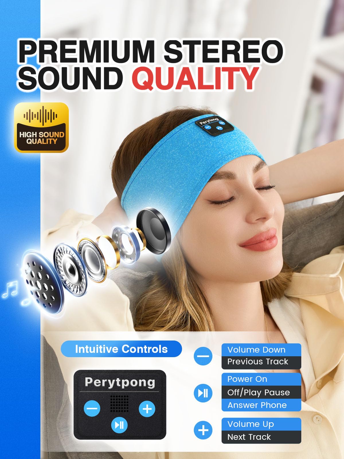 Perytong Sleep Headphones Wireless, Bluetooth Sports Headband Headphones with Ul - Perytong Official Product View 4