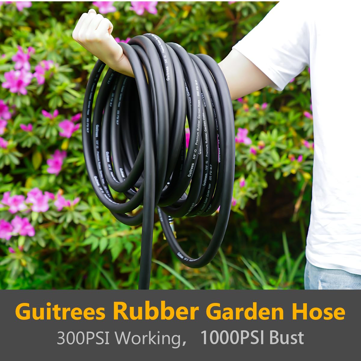 Guitrees Garden Hose 100FT x 3/4”, Heavy Duty Rubber Hose, Water - Guitrees Official Product View 5