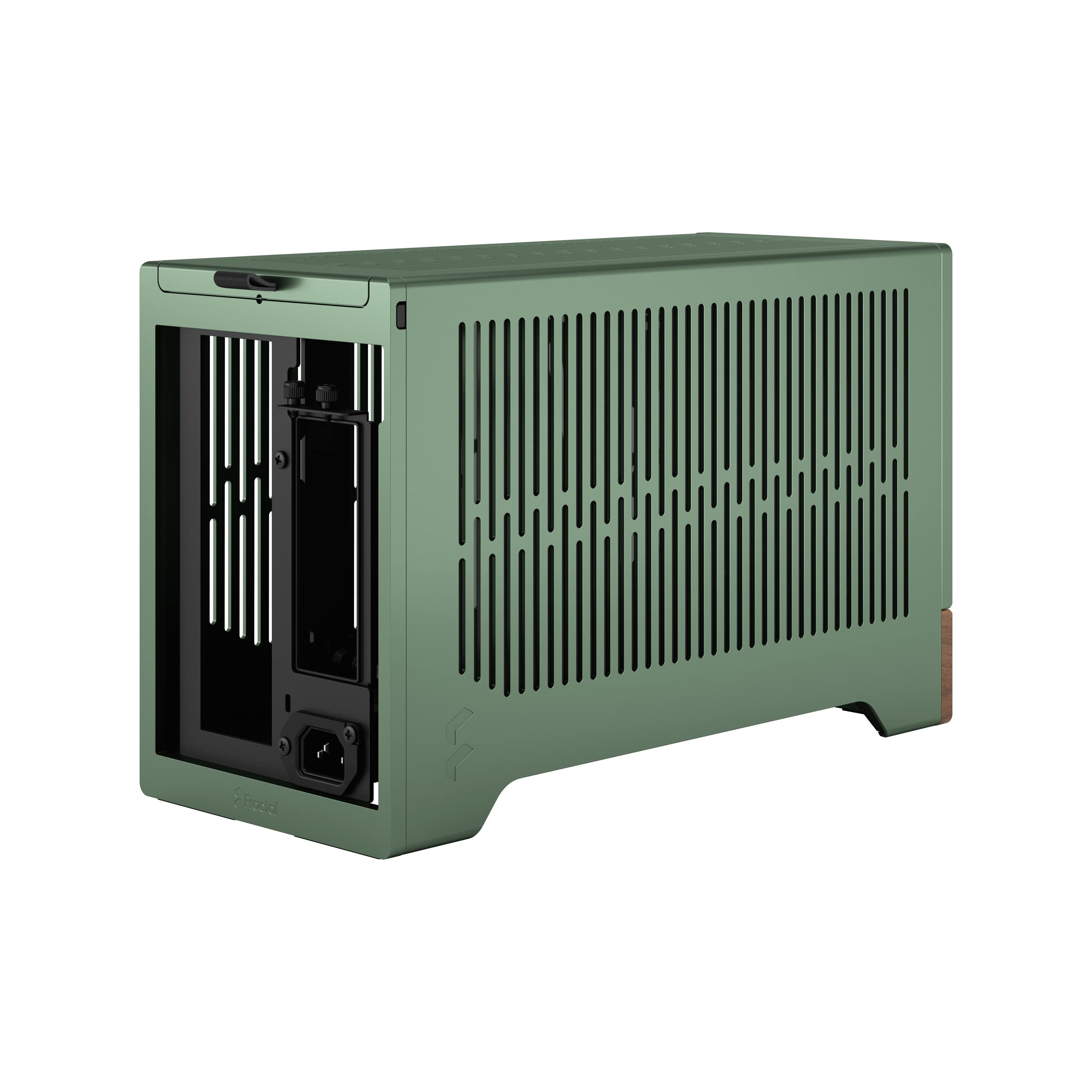 Fractal Design Terra Jade mini ITX gaming case with walnut wood front panel, anodized aluminum, USB-C port, PCIe 4.0 riser cable, small form factor