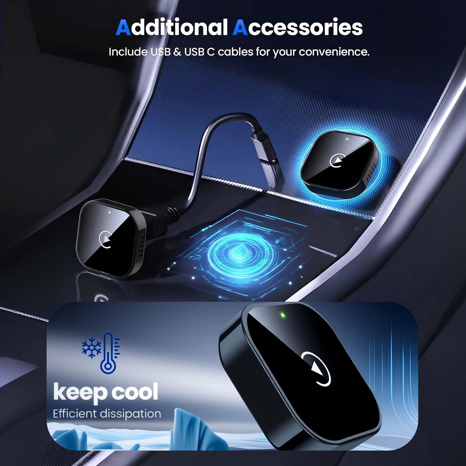 Yizro Wireless CarPlay Adapter for Apple iPhone & Android, 2-in-1 by Yizro - Angle View 4