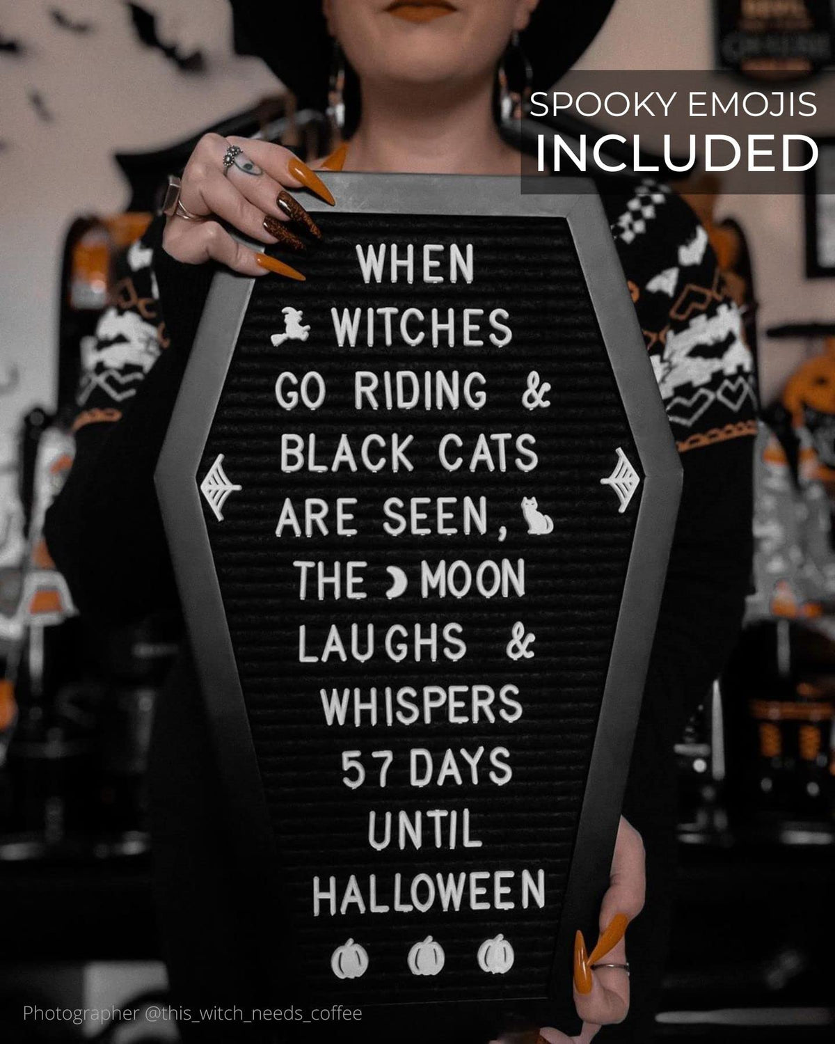 Coffin Letter Board Black Goth Decor with Bat Stickers - Nomnu Official Imagery - 6