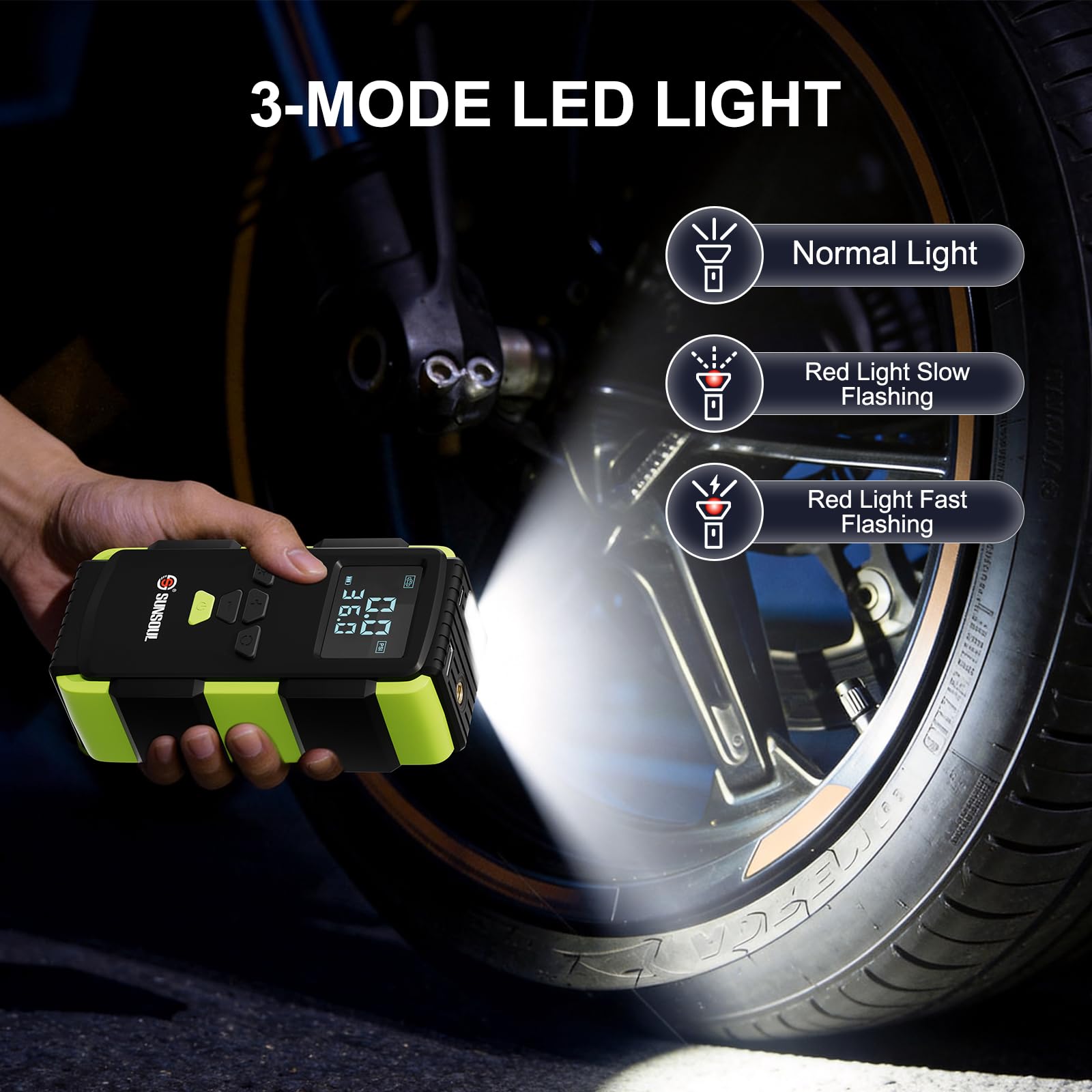 SUNSOUL Tire Inflator Portable Air Compressor with Tire Repair Ki - SUNSOUL Official Product View 7