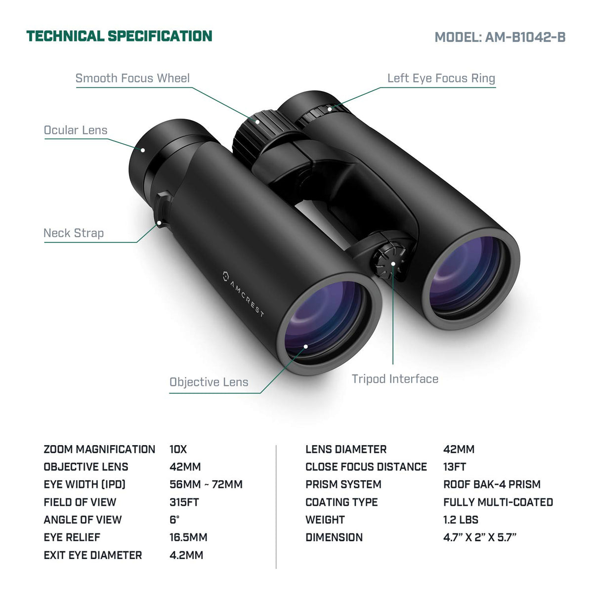 Amcrest 10x42 Roof Prism Binoculars for Adults HD - Amcrest Official Imagery - 5