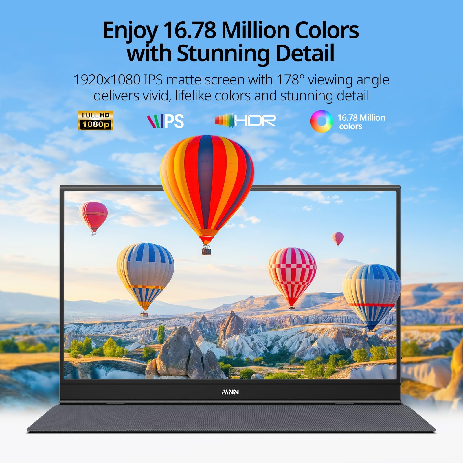 MNN 15.6-inch FHD portable monitor with IPS display, HDMI and USB-C ports, ideal for gaming and laptop use
