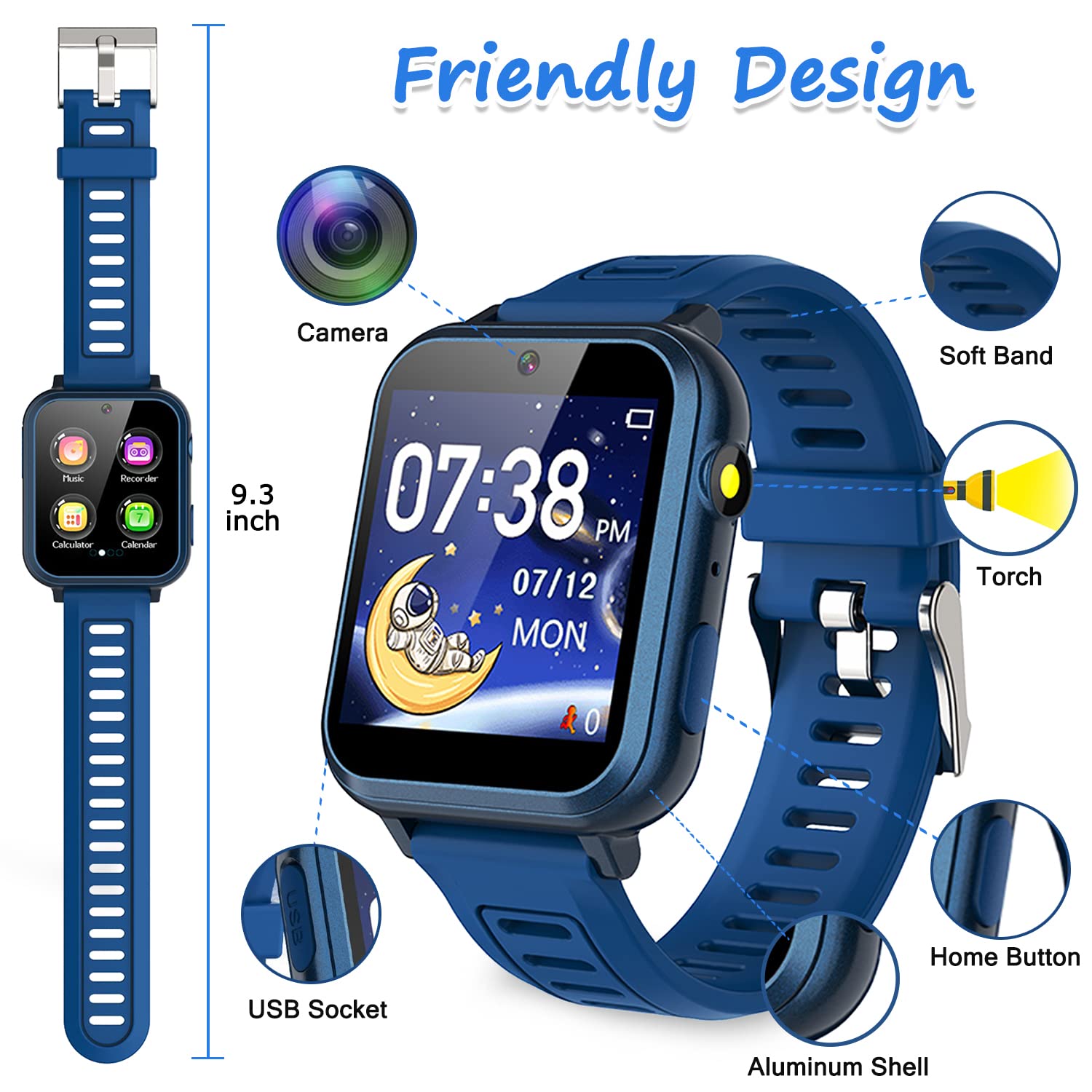 Wiszodet Kids Smart Game Watch with 39 Games HD Touch Screen Vide by Wiszodet - Angle View 4