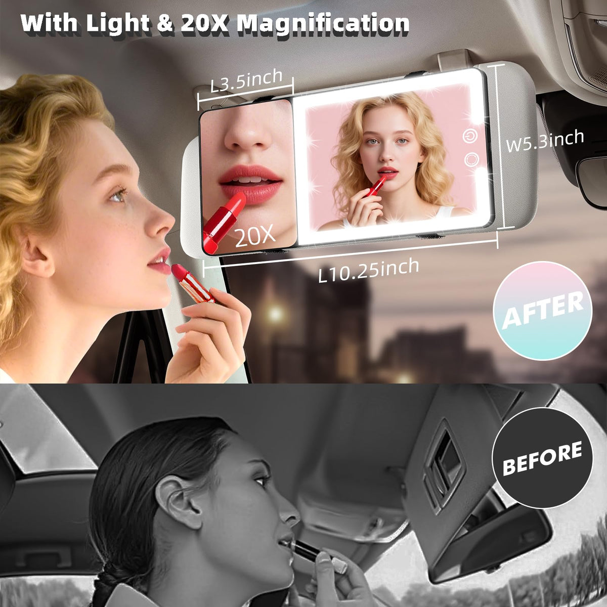 2pcs Car Sun Visor Vanity Mirror with Lights 20X - Suupvaor Official Imagery - 3