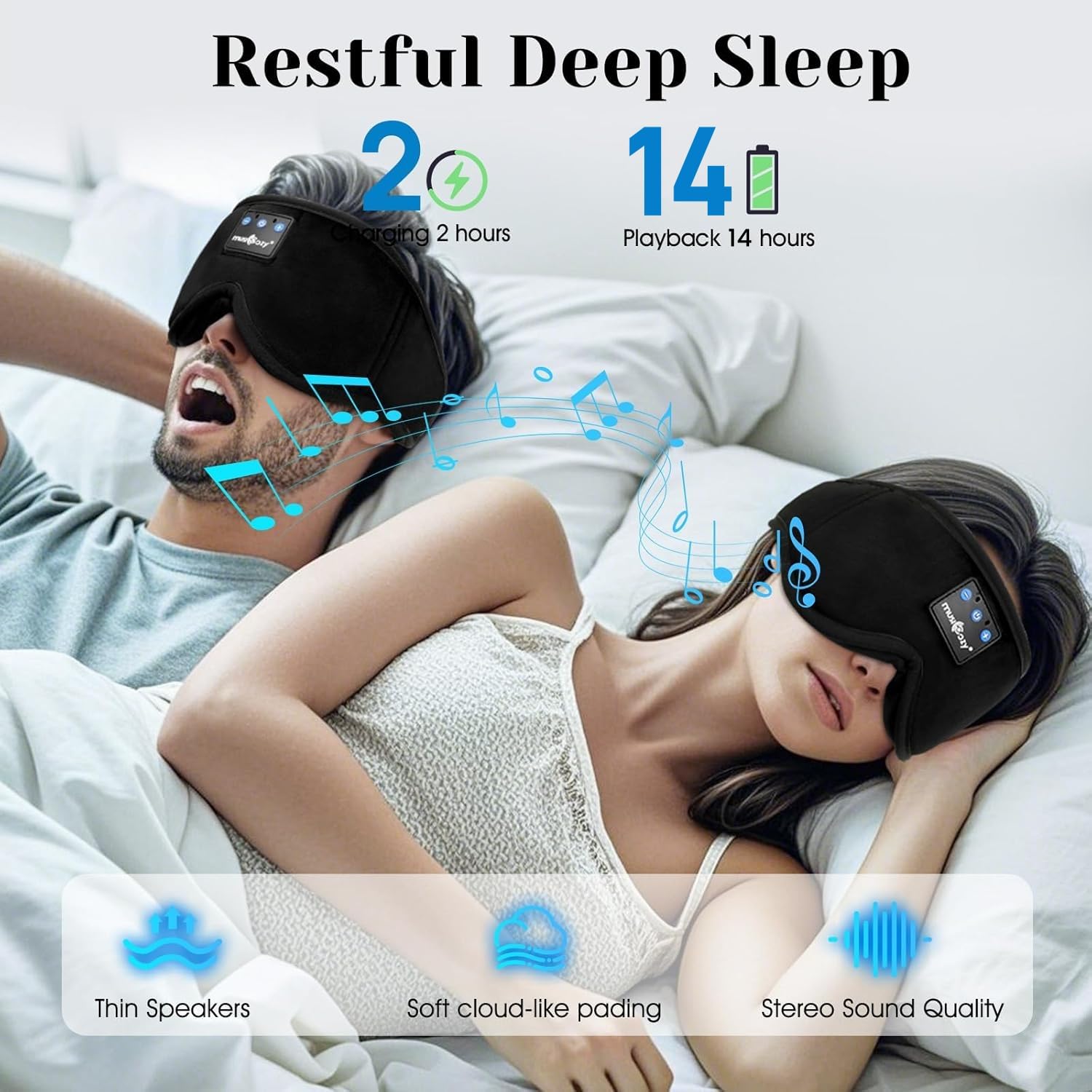 MUSICOZY 3D Sleep Headphones Bluetooth 5.4 Sleep Mask with HD Spe by MUSICOZY - Angle View 5