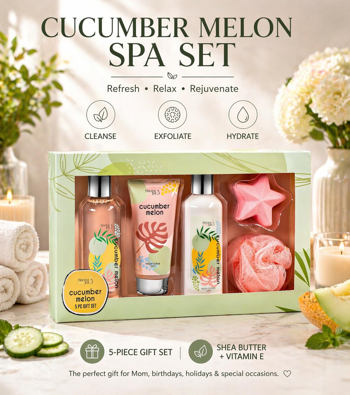 Fragrance Bath Body Cucumber Melon Spa Gift Box for Women - Freida and Joe Official Imagery - 4