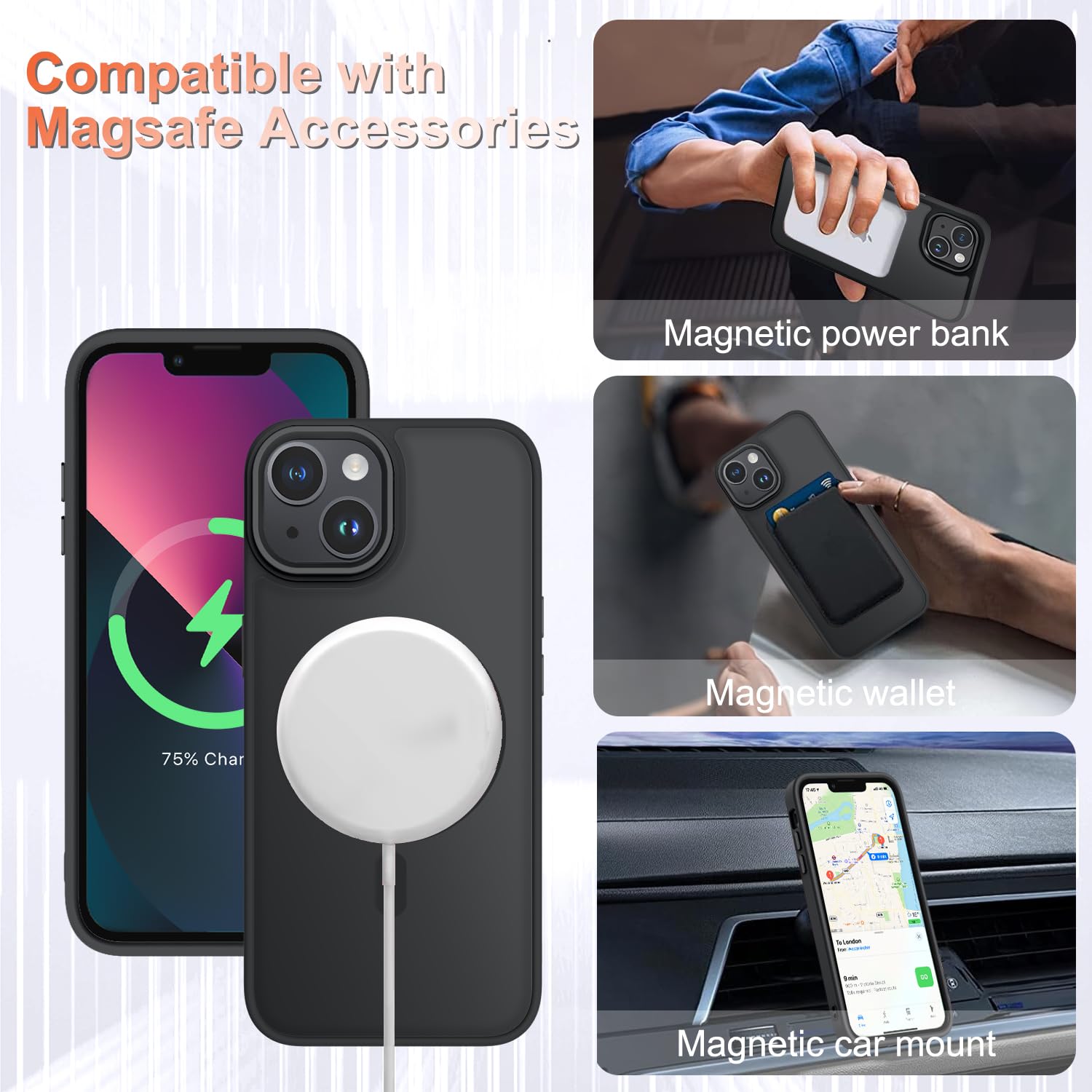 for iPhone 14 Case, iPhone 13 Case, Matte Magnetic Case, Black - YENAPOON Official Product View 4
