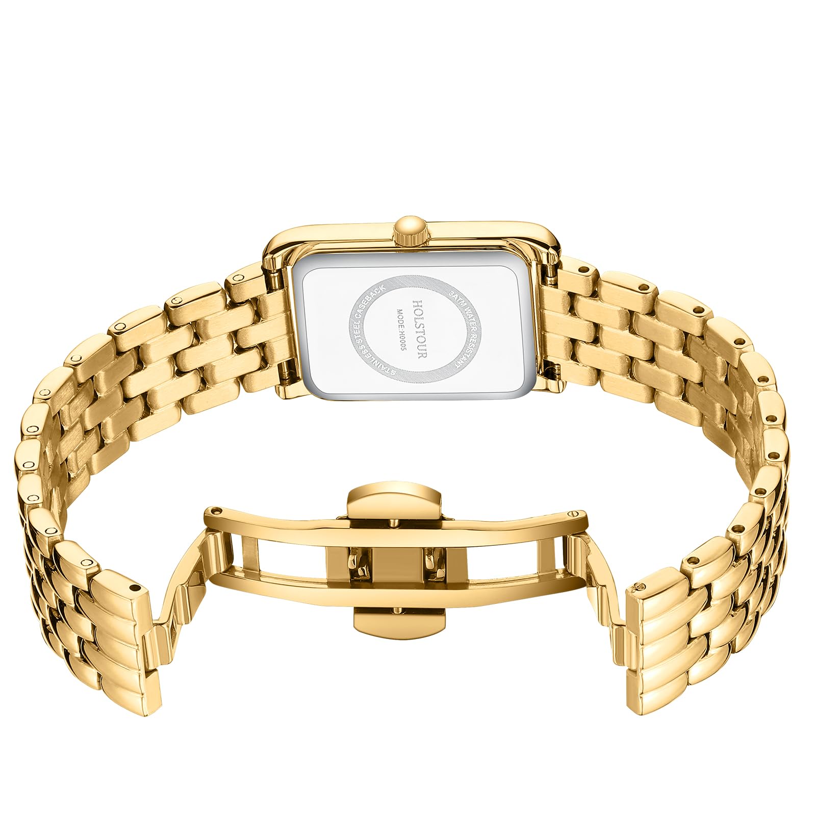 HOLSTOUR Women's Vintage Gold Rectangular Watch Roman Dial