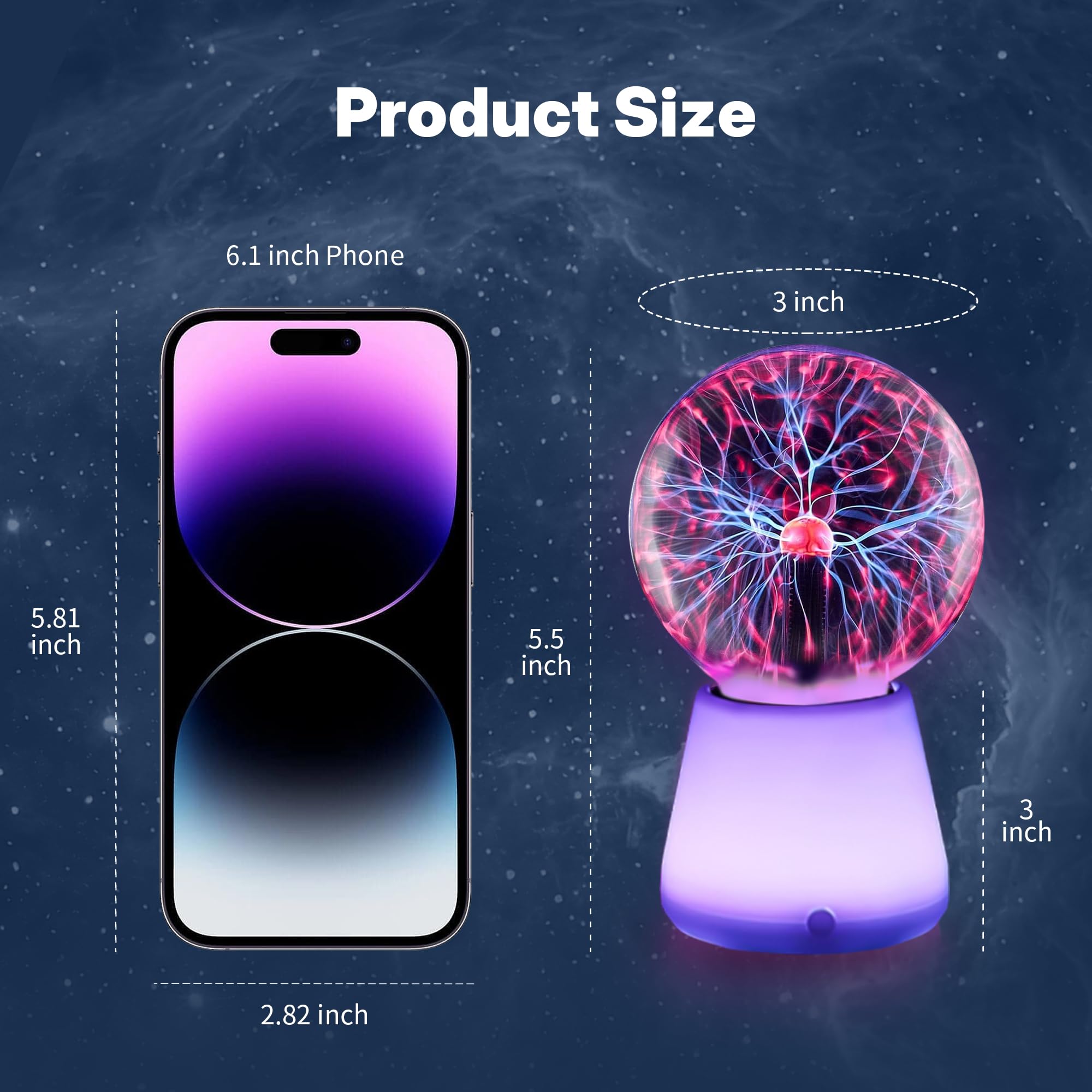 Xsnzdq Plasma Ball Lamp 3-Inch, Touch Reactive Lightning Globe, U by Xsnzdq - Angle View 3