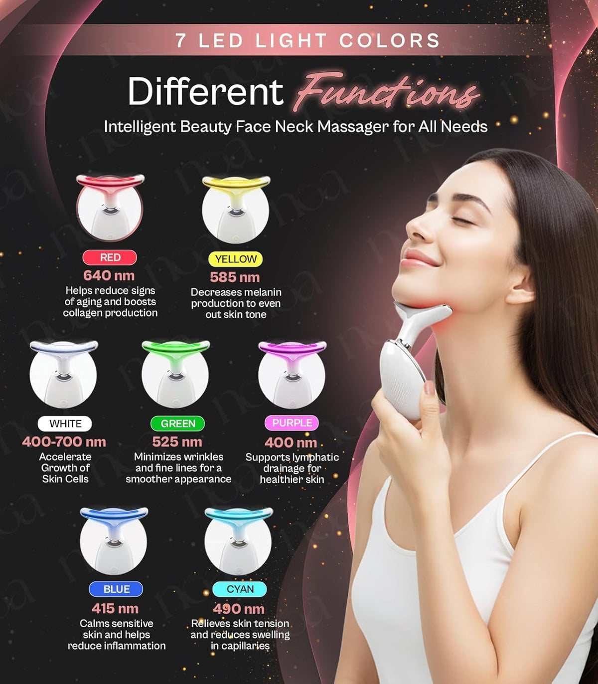 LuxeSkin 7 Color LED Red Light Therapy Facial Massager for - LuxeSkin Official Imagery - 3
