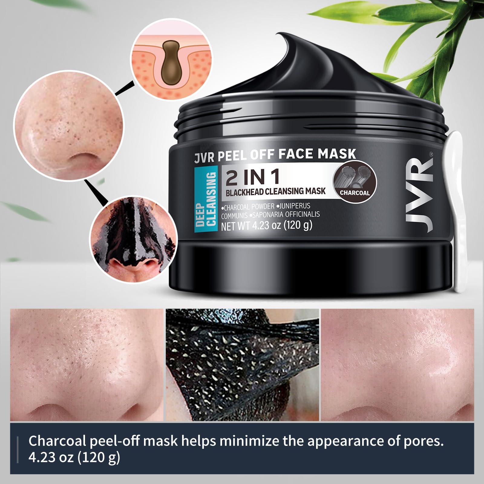 JVR Peel Off Face Mask, Blackhead Mask for Men, Charcoal Peel - JVR