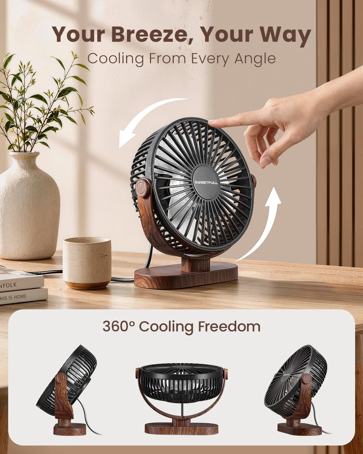 SWEETFULL Small USB Desk Fan, Desktop Table Fan, Quiet Office Min by SWEETFULL - Angle View 5