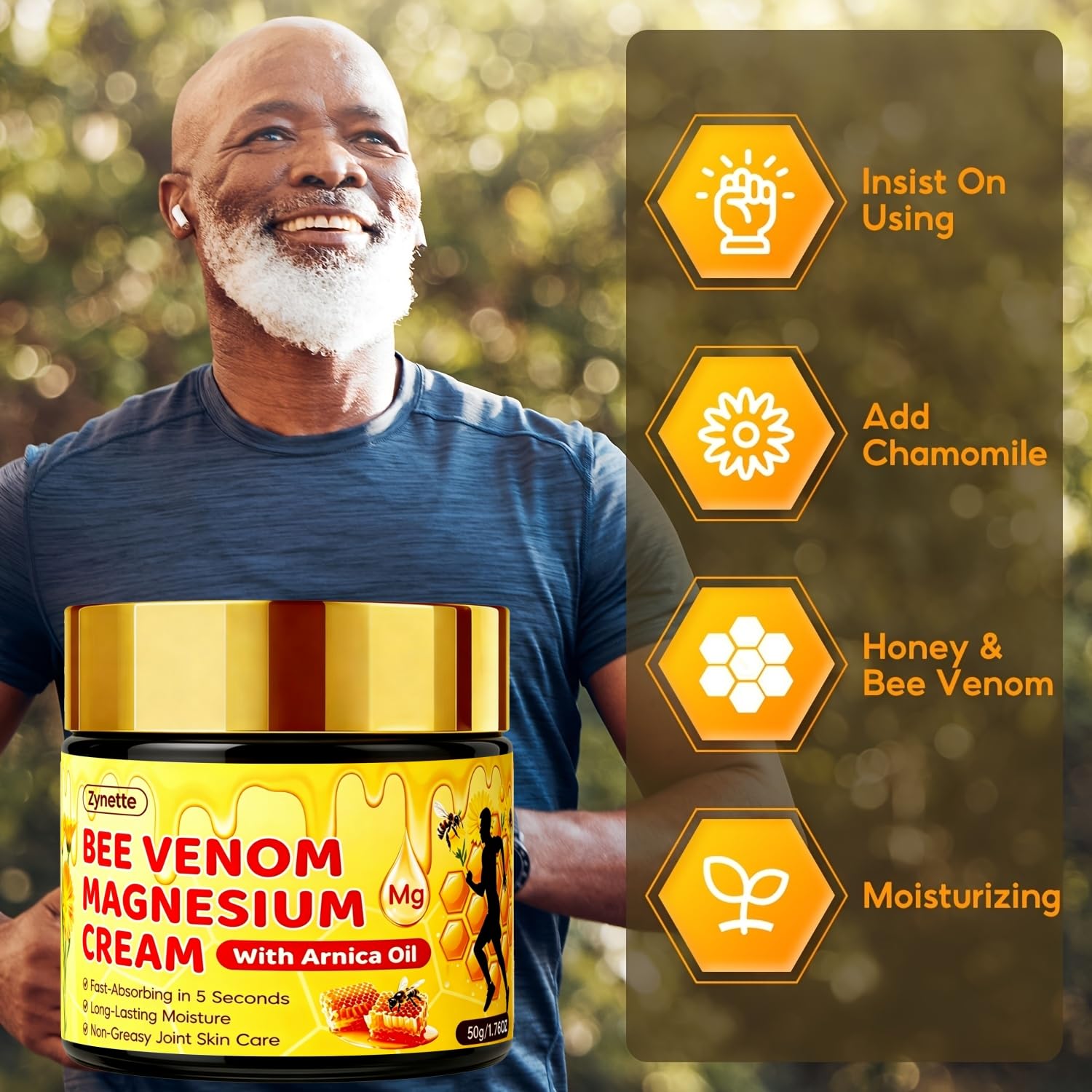 Zynette Bee Venom Magnesium Cream with Arnica Oil Collagen Retinol Anti-aging Moisturizing Cream Deep Hydration Firming Lifting Brighten Smooth Facial Tightening Cream for Joint Skin Care