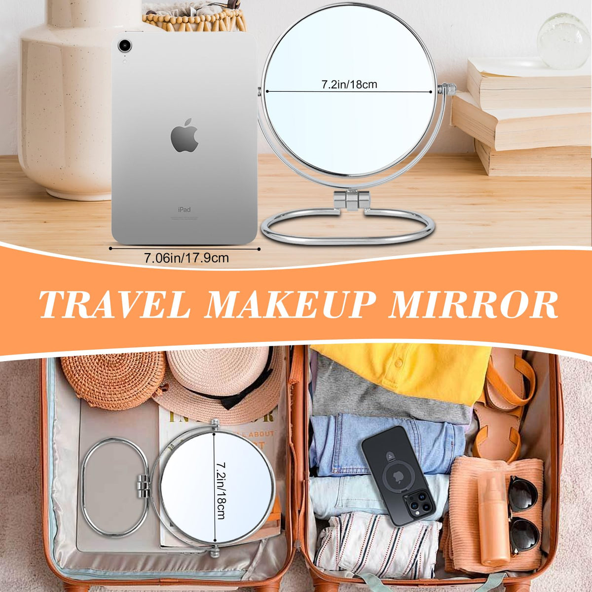 Travel Makeup Mirror 6 Portable Folding Vanity Mirror with - AumVum Official Imagery - 7