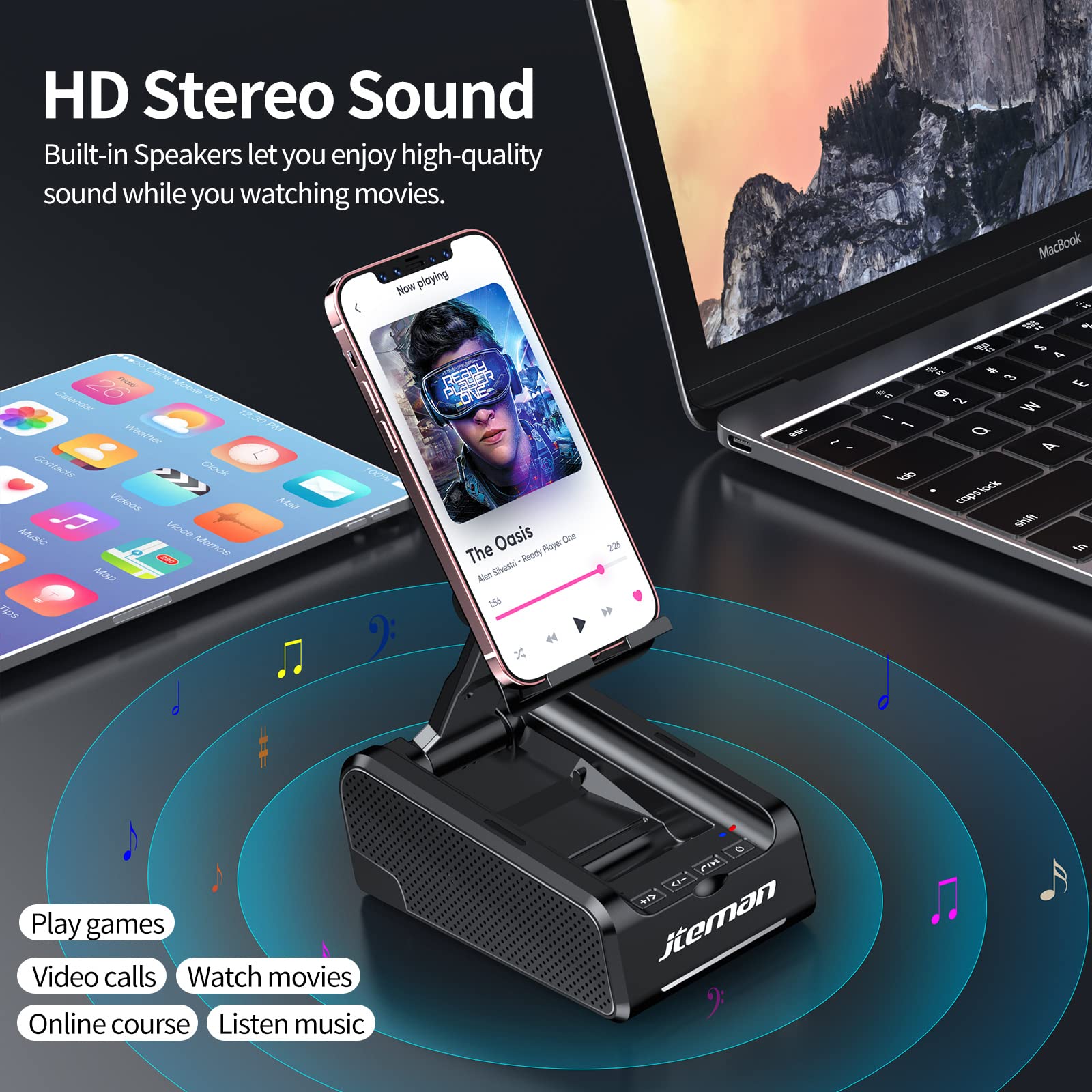 JTEMAN Cell Phone Stand with Bluetooth Speaker,Birthday Gifts for Men - JTEMAN Official Product View 4