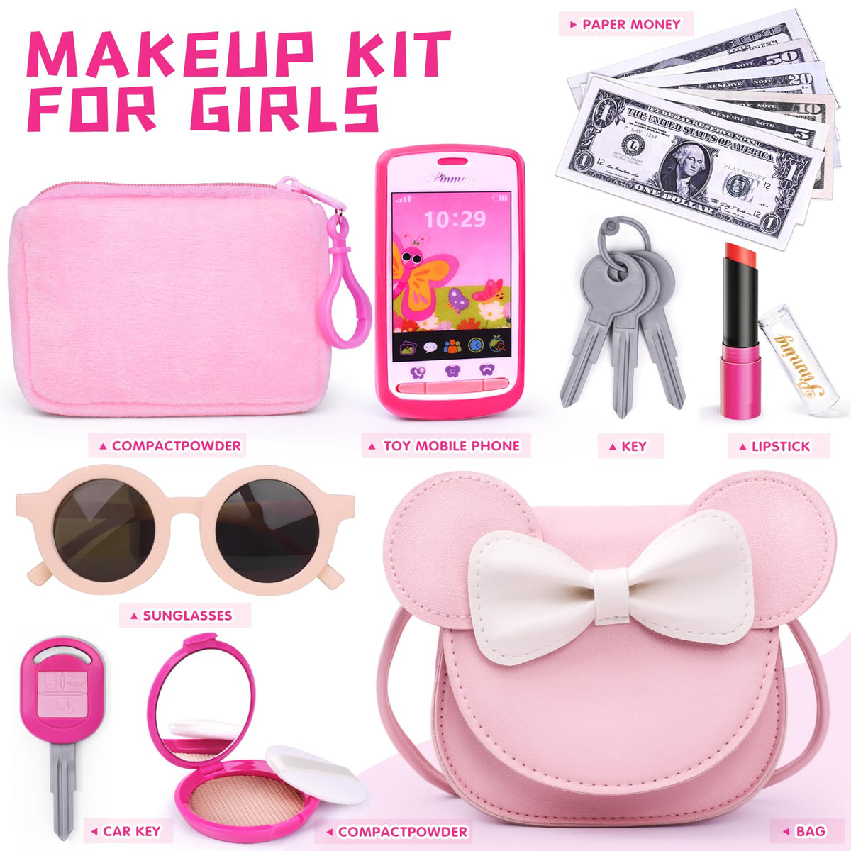 Play Purse for Little Girls Purse Toddler Girl with Pretend - FFTROC Official Imagery - 5