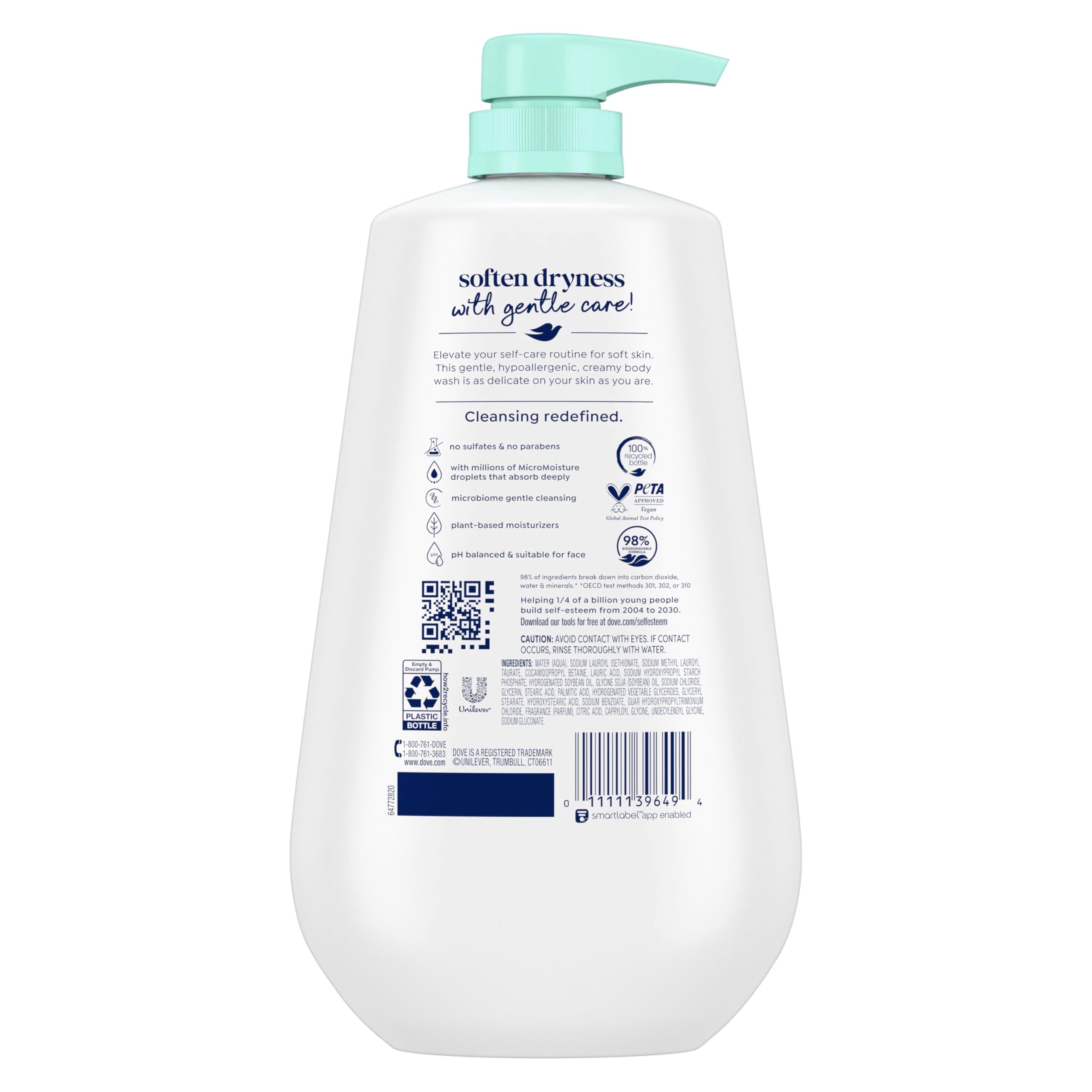 Dove Sensitive Skin Body Wash, 24hr Lotion-Soft Skin, 30.6 oz - Elefair Tech Official Product View 3