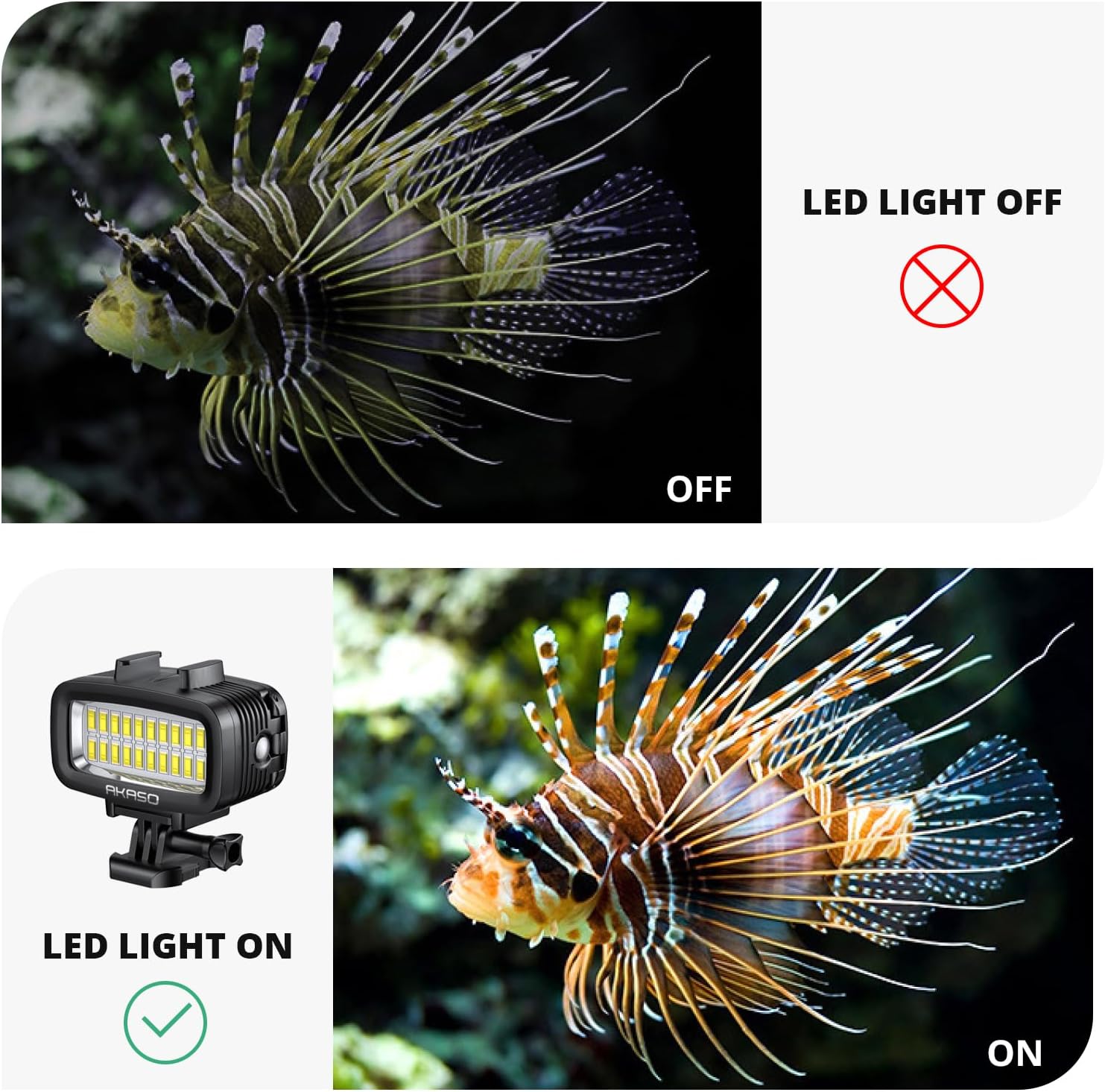 AKASO underwater diving light, high-power waterproof LED flashlight, 131ft (40m) underwater illumination for diving adventures.