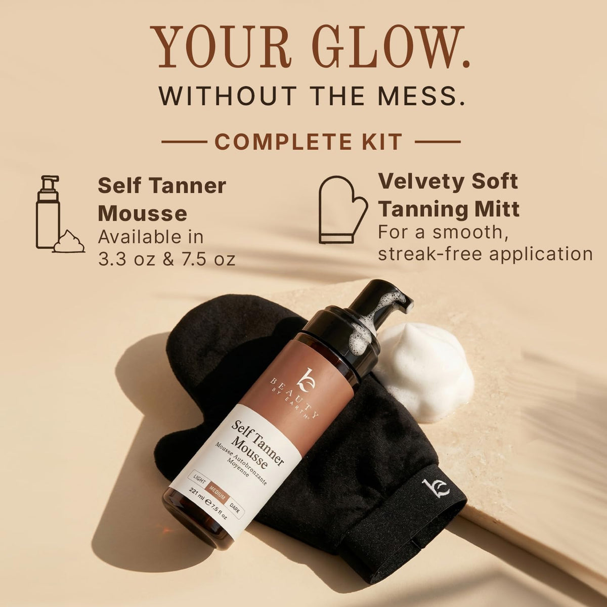 Self Tanner Tanning Mousse Kit - Beauty by Earth Official Product Imagery - 7