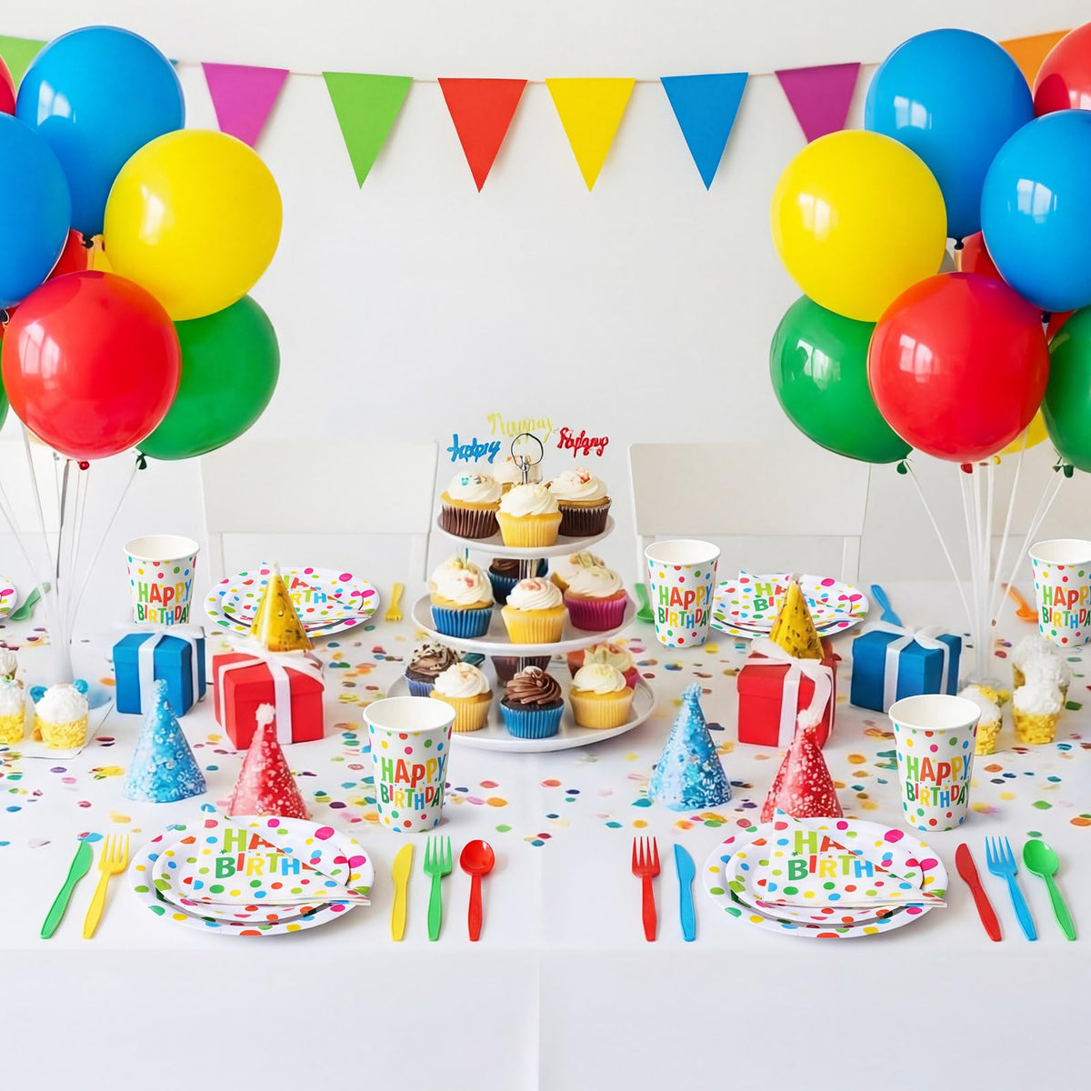 Pickmesh 400 Pcs Polka Dots Happy Birthday Plates and - Pickmesh Official Imagery - 5