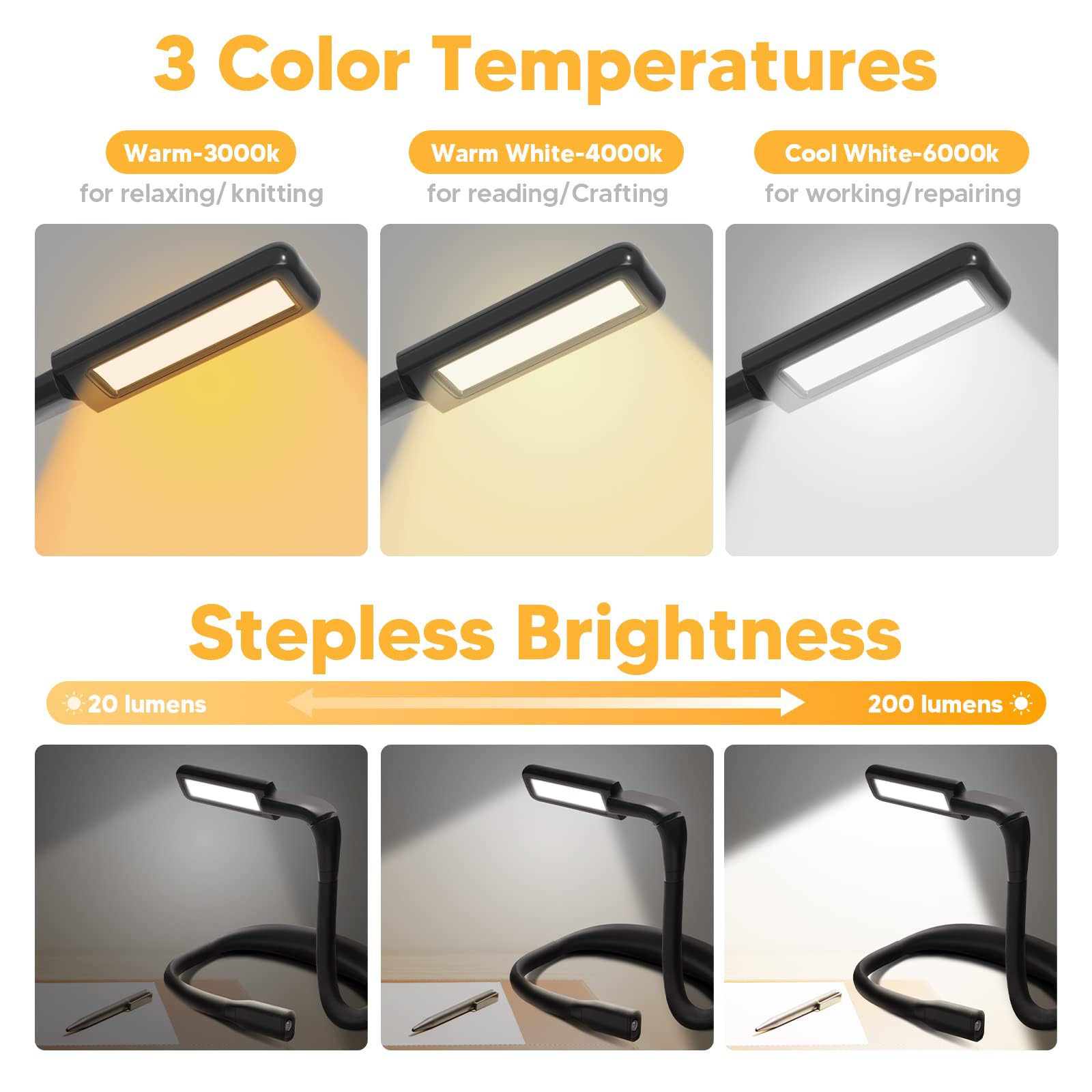 EastPin Book Light Neck Reading Light, Dual-Lamp with Wide Floodlight - View 5
