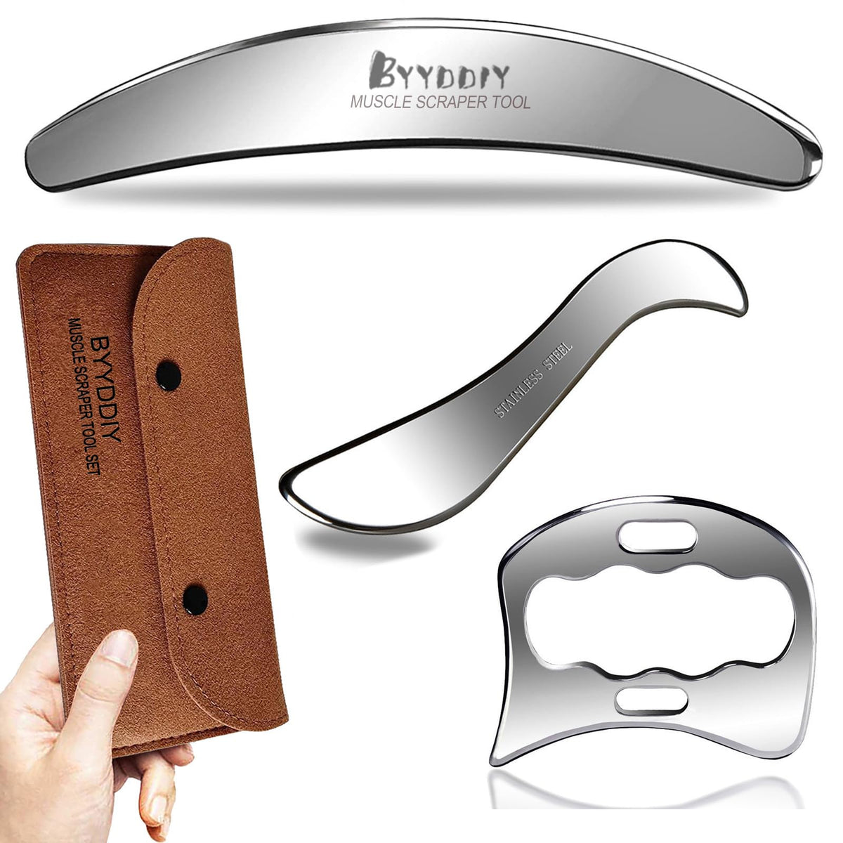 Non Magnetic 3 in 1 Stainless Steel 304 Muscle Scraper Tools - BYYDDIY Official Imagery - 2