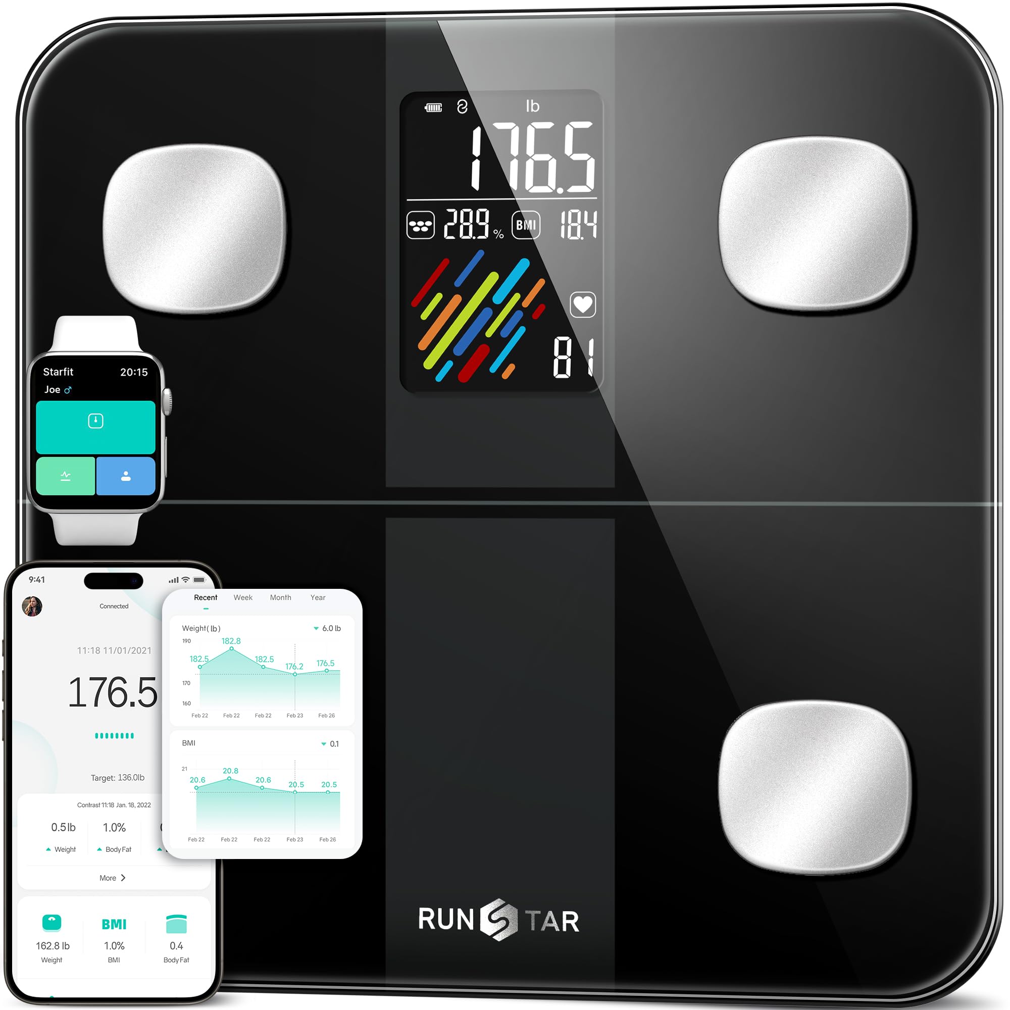 RunStar Smart Scale for Body Weight, High Accuracy Digital Bathroom Sc - View 2