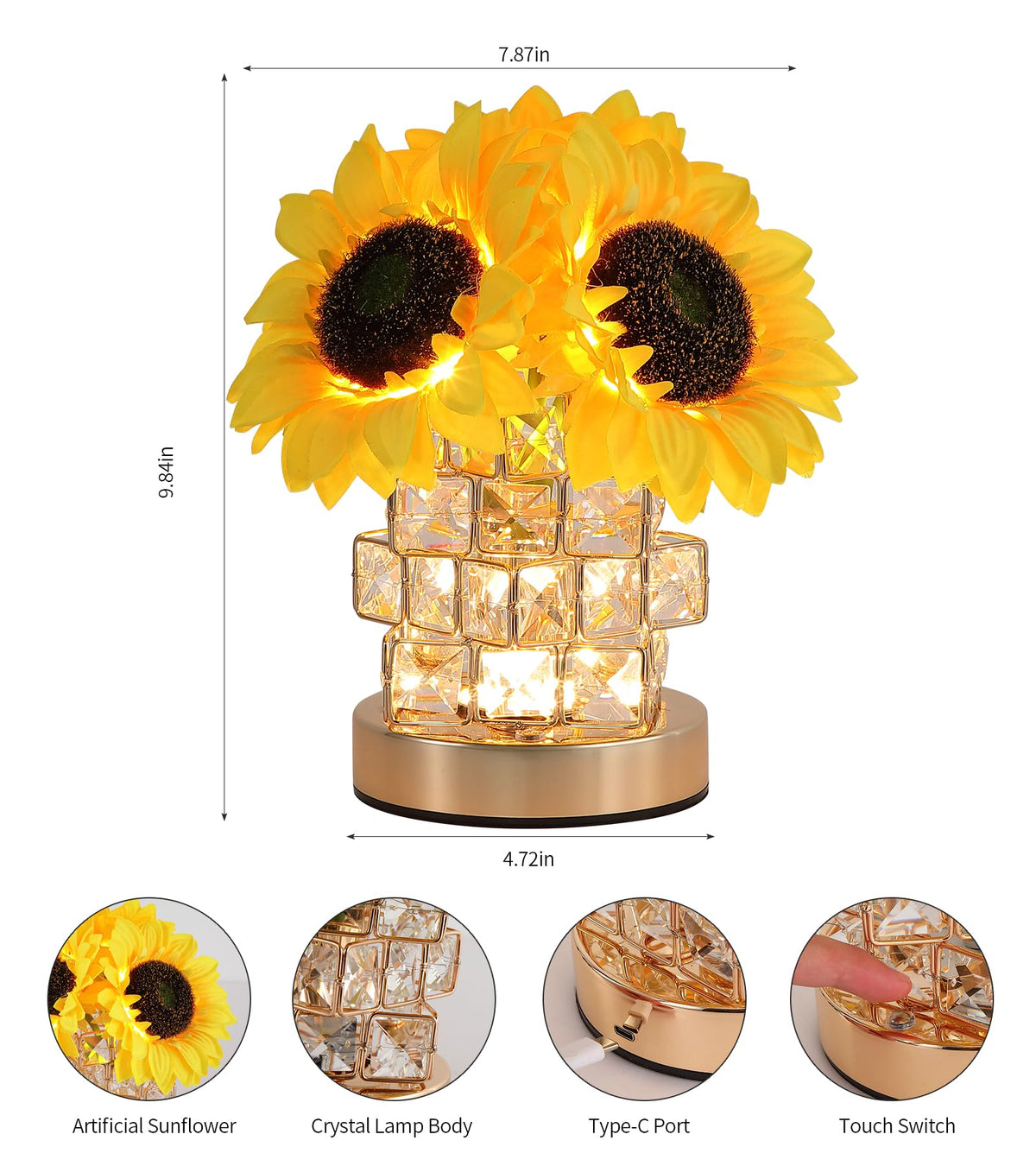 Sunflowers Flower Lamp Rechargeable Cordless Touch Lamp 3 - AIHYING Official Imagery - 6