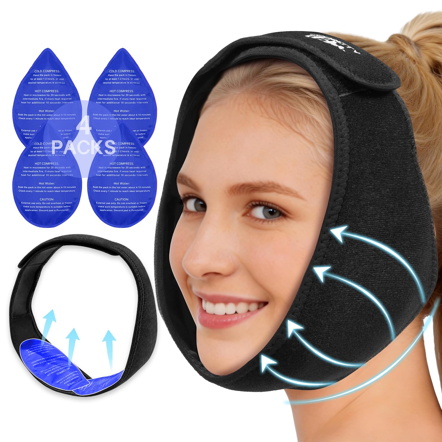 Wisdom Teeth Ice Pack Head Wrap for Pain Relief - Cold Hot Therapy for Face
