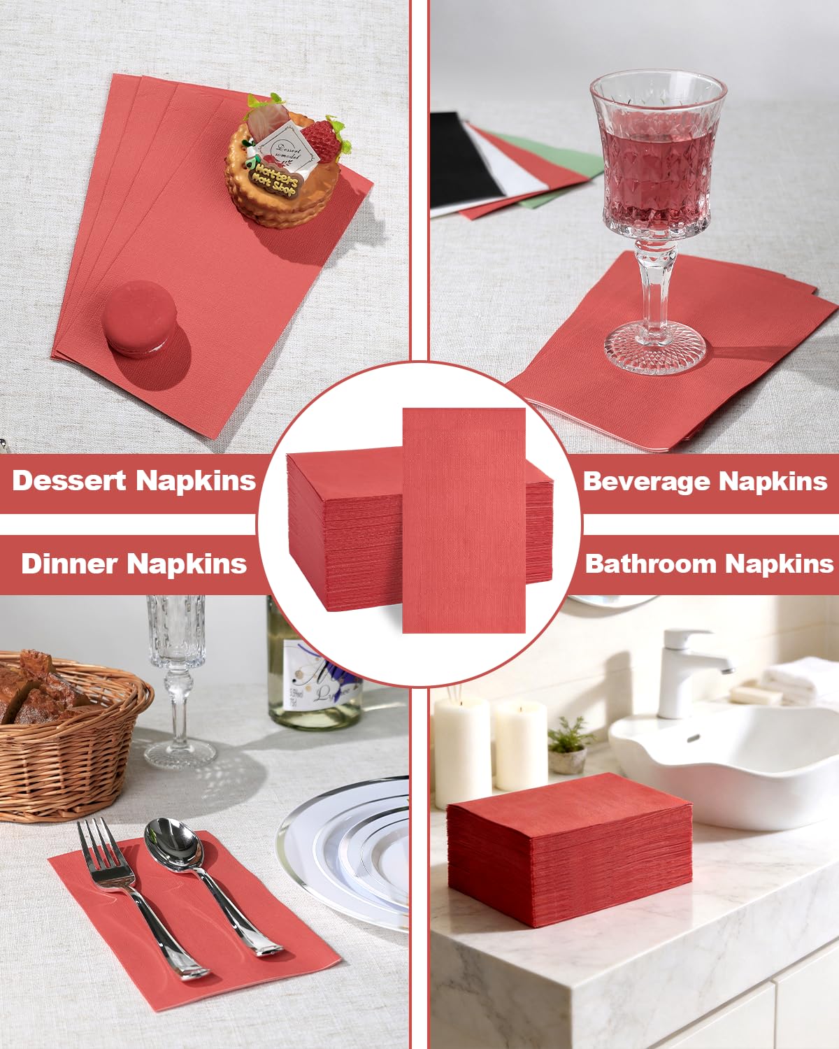 Goodluck 100-Pack Red 3-Ply Disposable Guest Napkins, - Goodluck Official Product View 5
