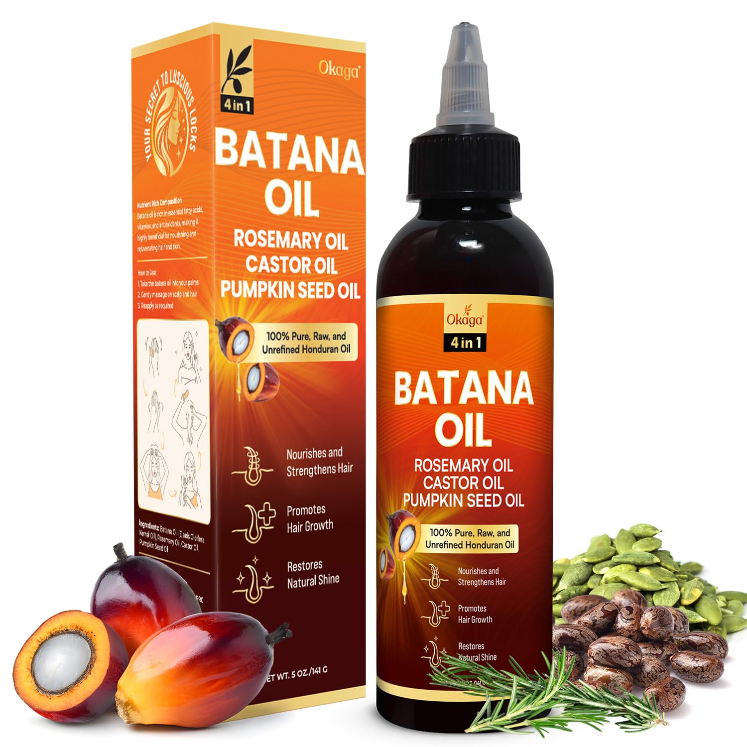 Okaga Batana Oil for Hair Growth, 100% Pure Unrefined Honduran, Rosemary - Okaga Official Product View 2