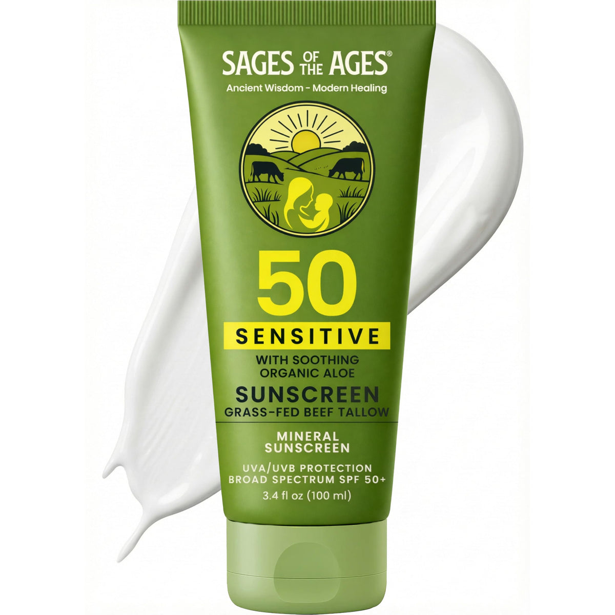 Grass Fed Tallow Natural Mineral Sunscreen SPF 50 No White - Sages Of The Ages Official Imagery - 2
