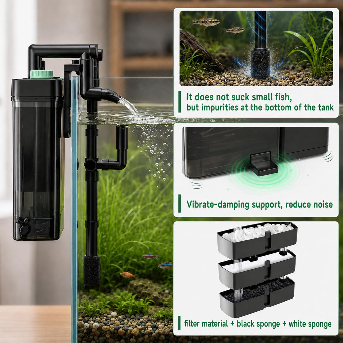 External Hang On Back Canister Aquarium Filter Quiet Fish - Etnorsu Official Imagery - 7