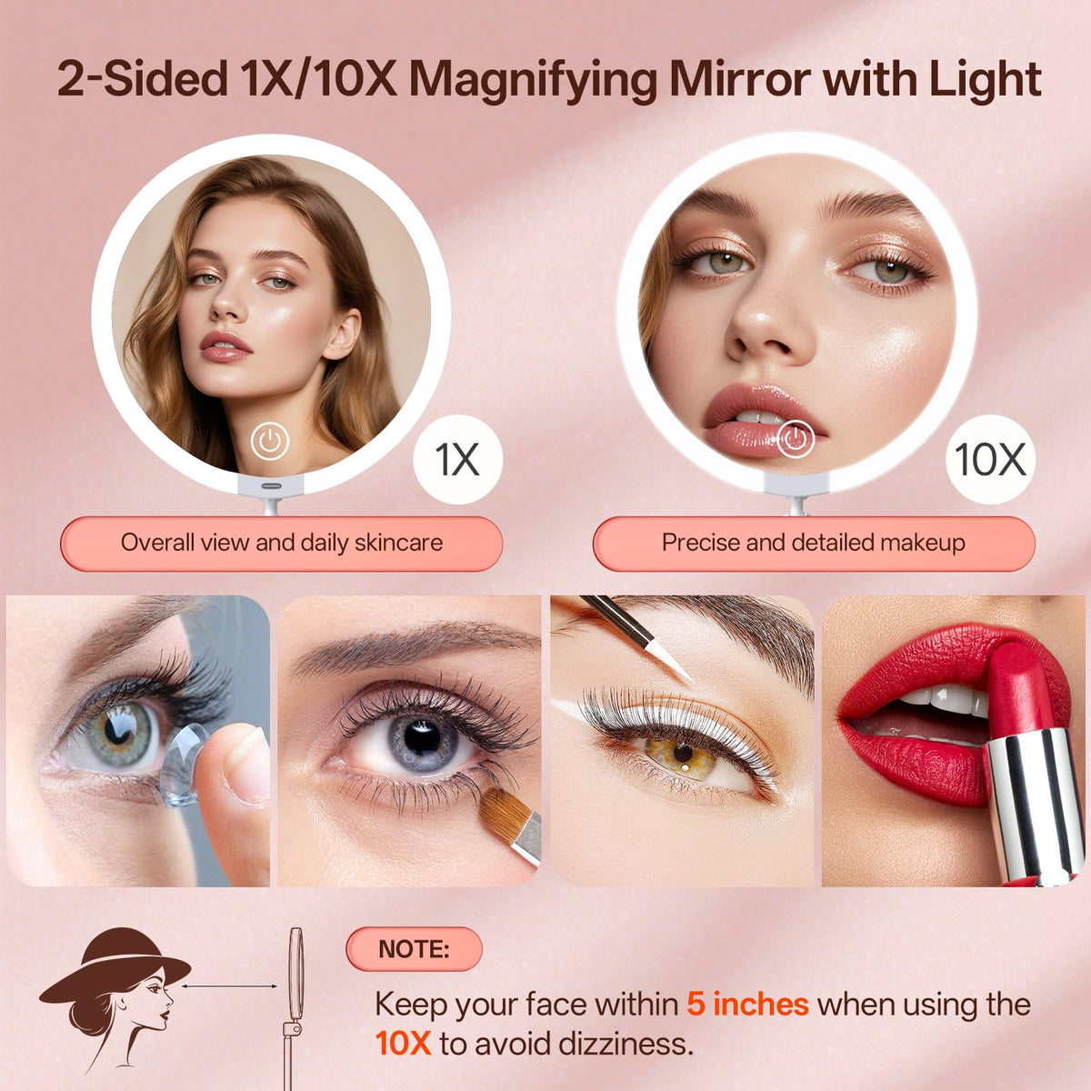 10X 1X Travel Makeup Mirror with Lights Double Sided - Qinxinmir Official Imagery - 6
