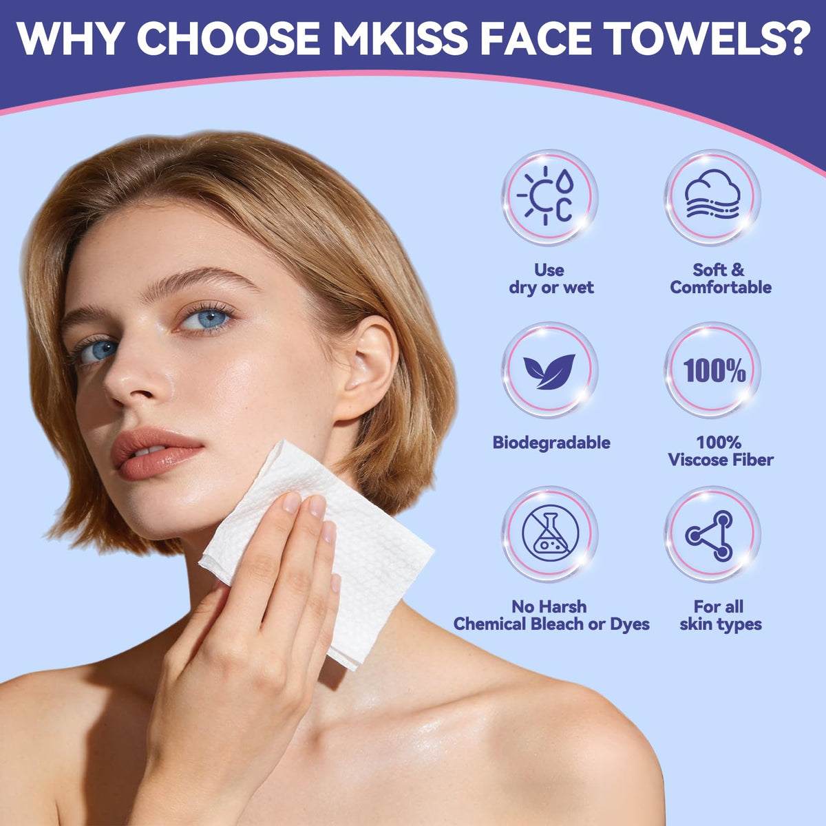 Large Disposable Face Towels 200 Count Biodegradable Thick - MKISS Official Imagery - 6