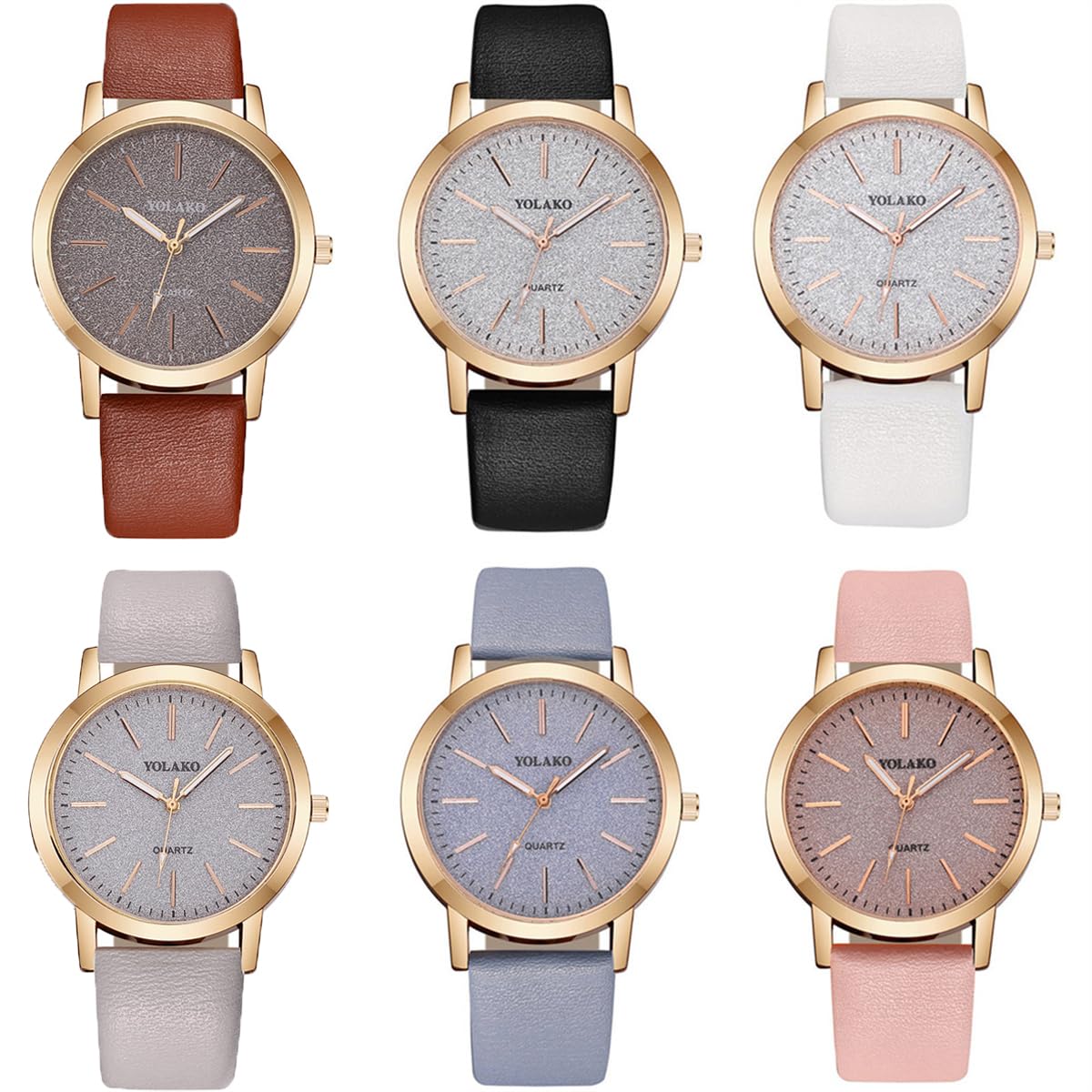 Women Wholesale 6 Pack Leather Band Watches Frosted Engraved - CdyBox Official Imagery - 2