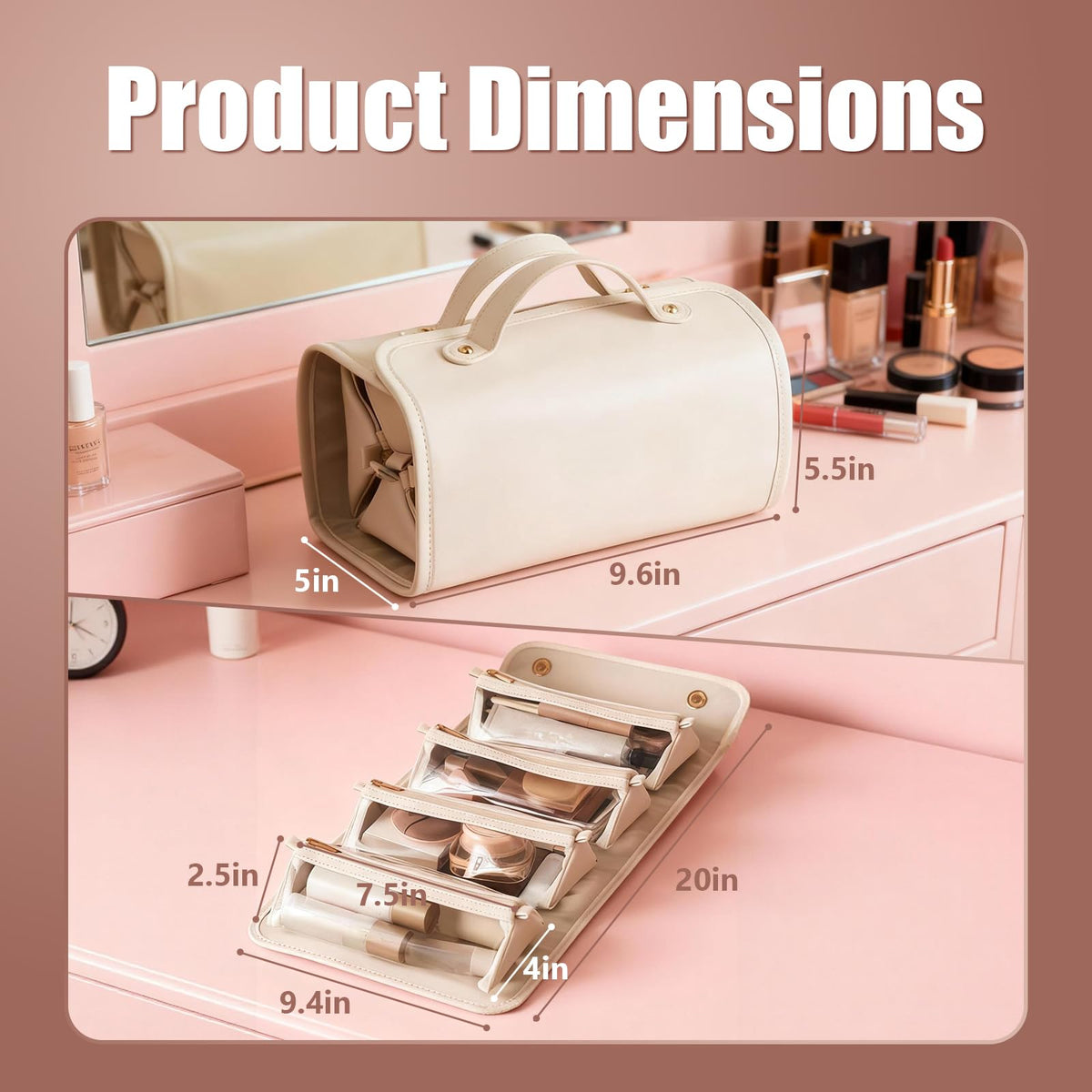 Expandable Makeup Bag Women Waterproof Cosmetic Travel - LuyaVogue Official Imagery - 3