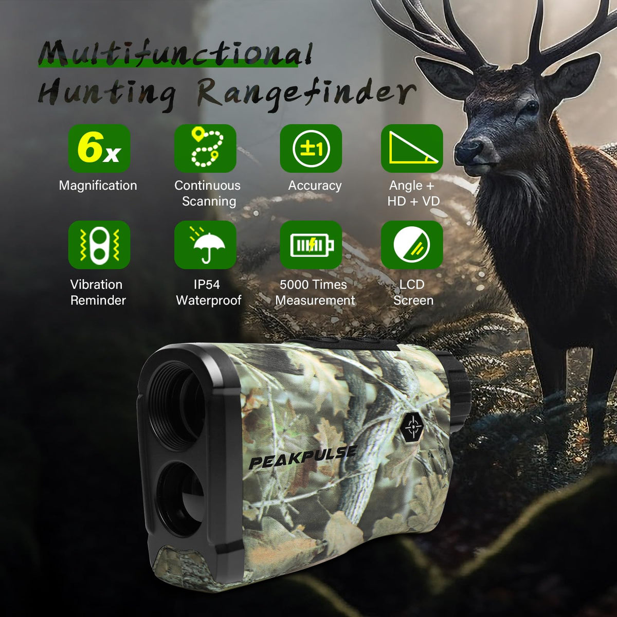 Hunting Range Finder 1400Yds 6X Angle Height Spare Batt - PEAKPULSE Official Imagery - 3